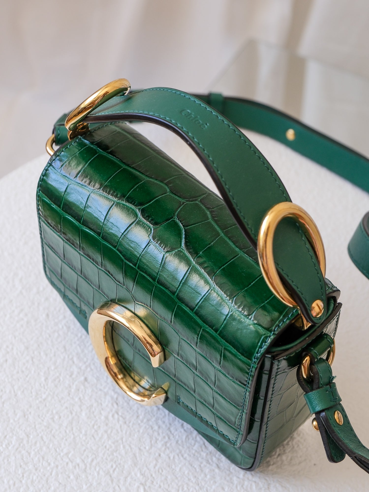 'Mini C' Croc-Embossed Leather Crossbody Bag