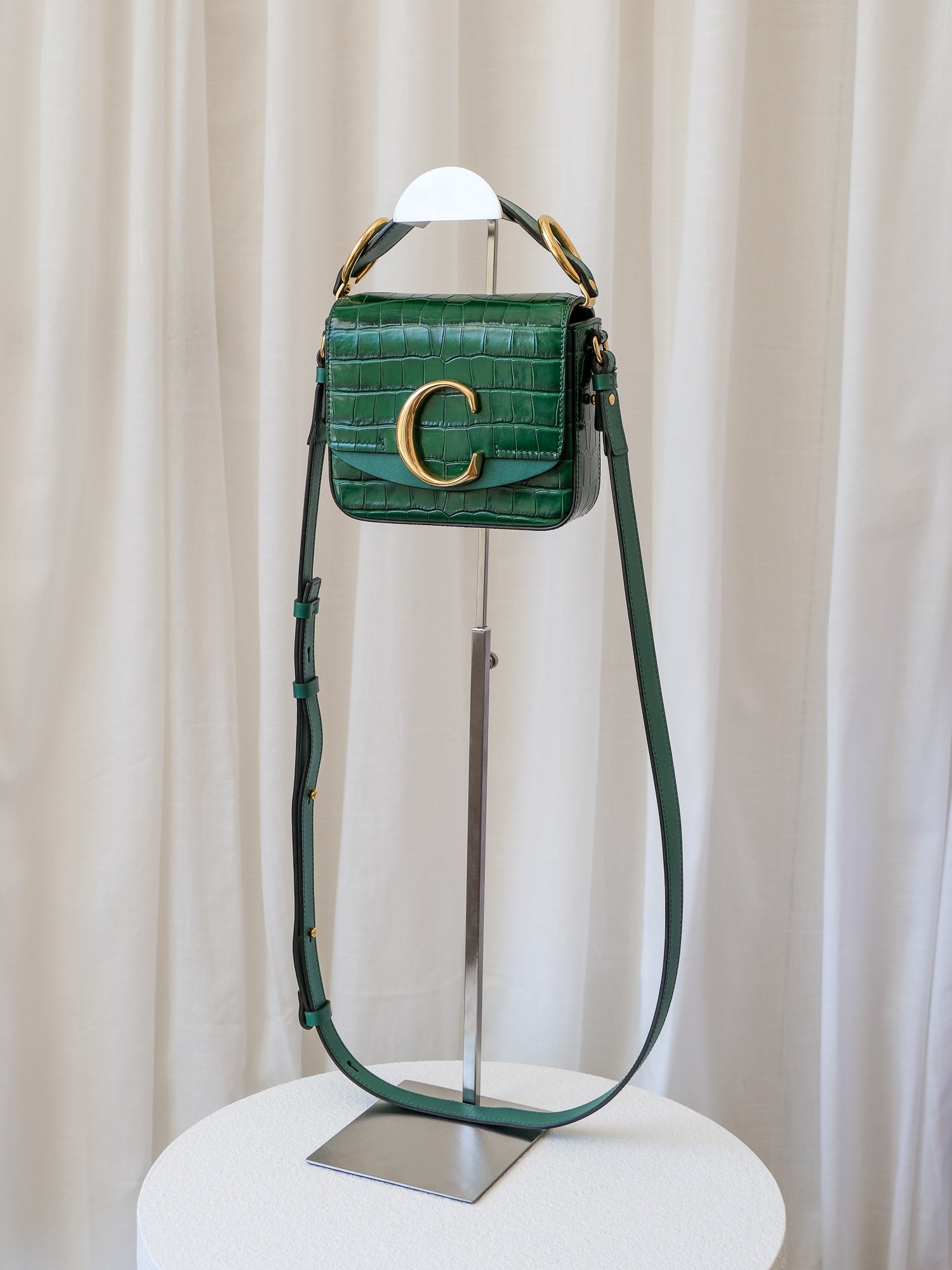 'Mini C' Croc-Embossed Leather Crossbody Bag