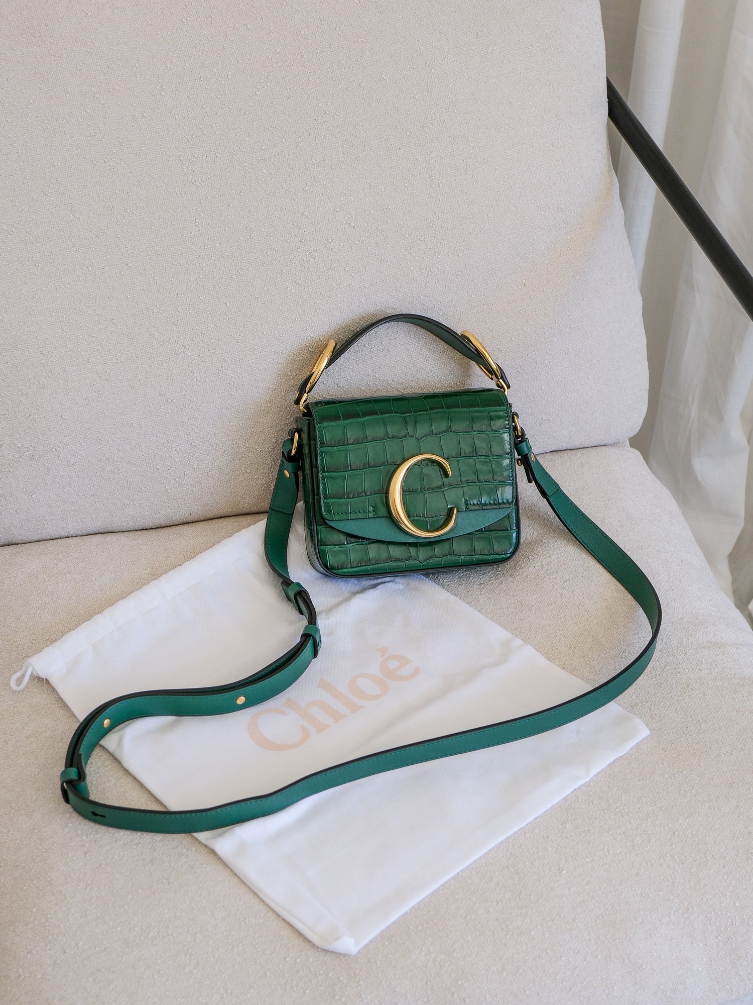 'Mini C' Croc-Embossed Leather Crossbody Bag