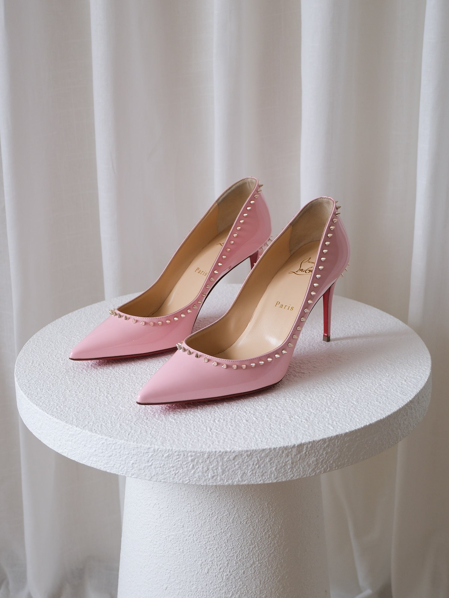 'Anjalina 85' Patent Studded Heels, Size 39