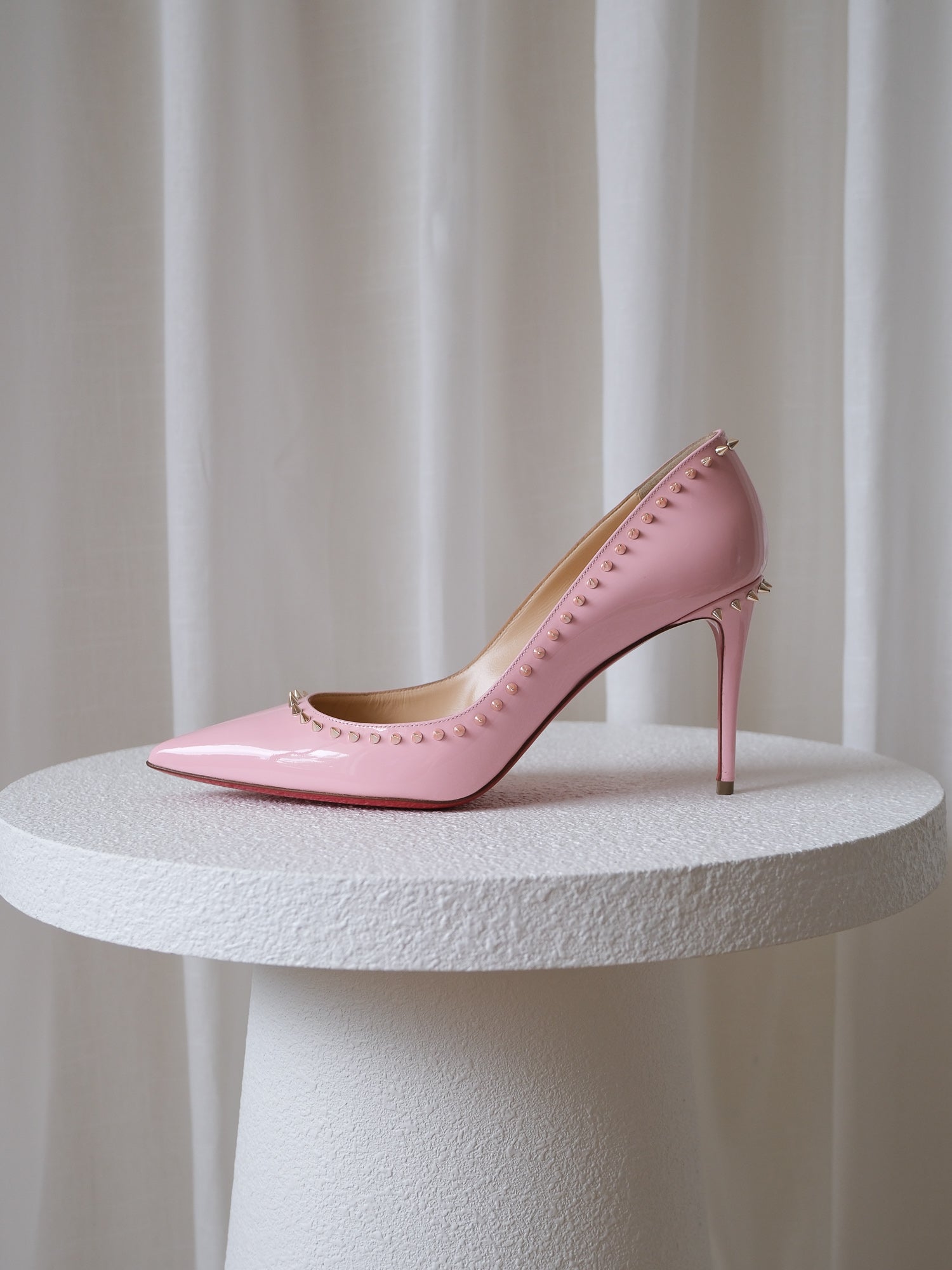 'Anjalina 85' Patent Studded Heels, Size 39