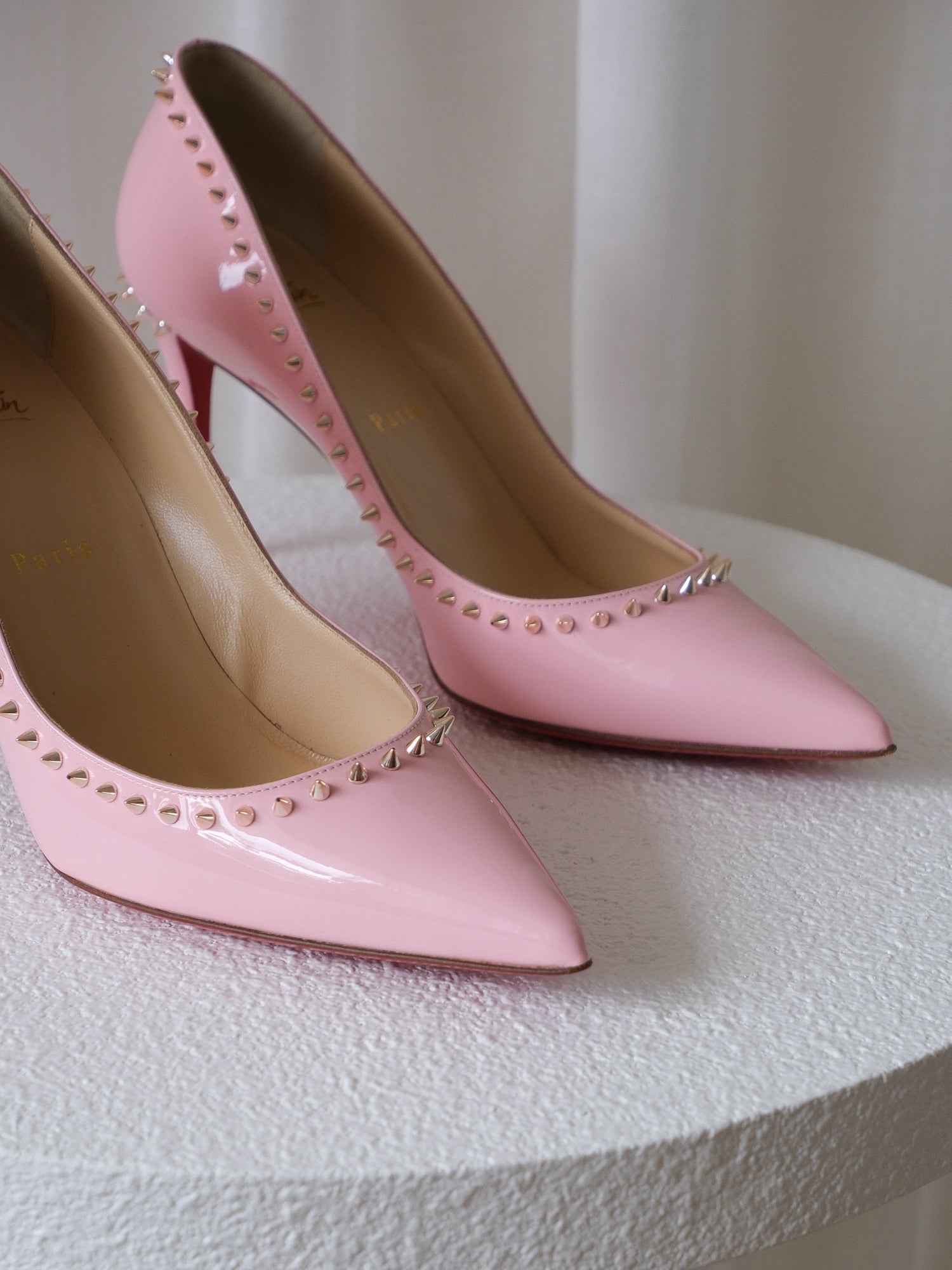 'Anjalina 85' Patent Studded Heels, Size 39