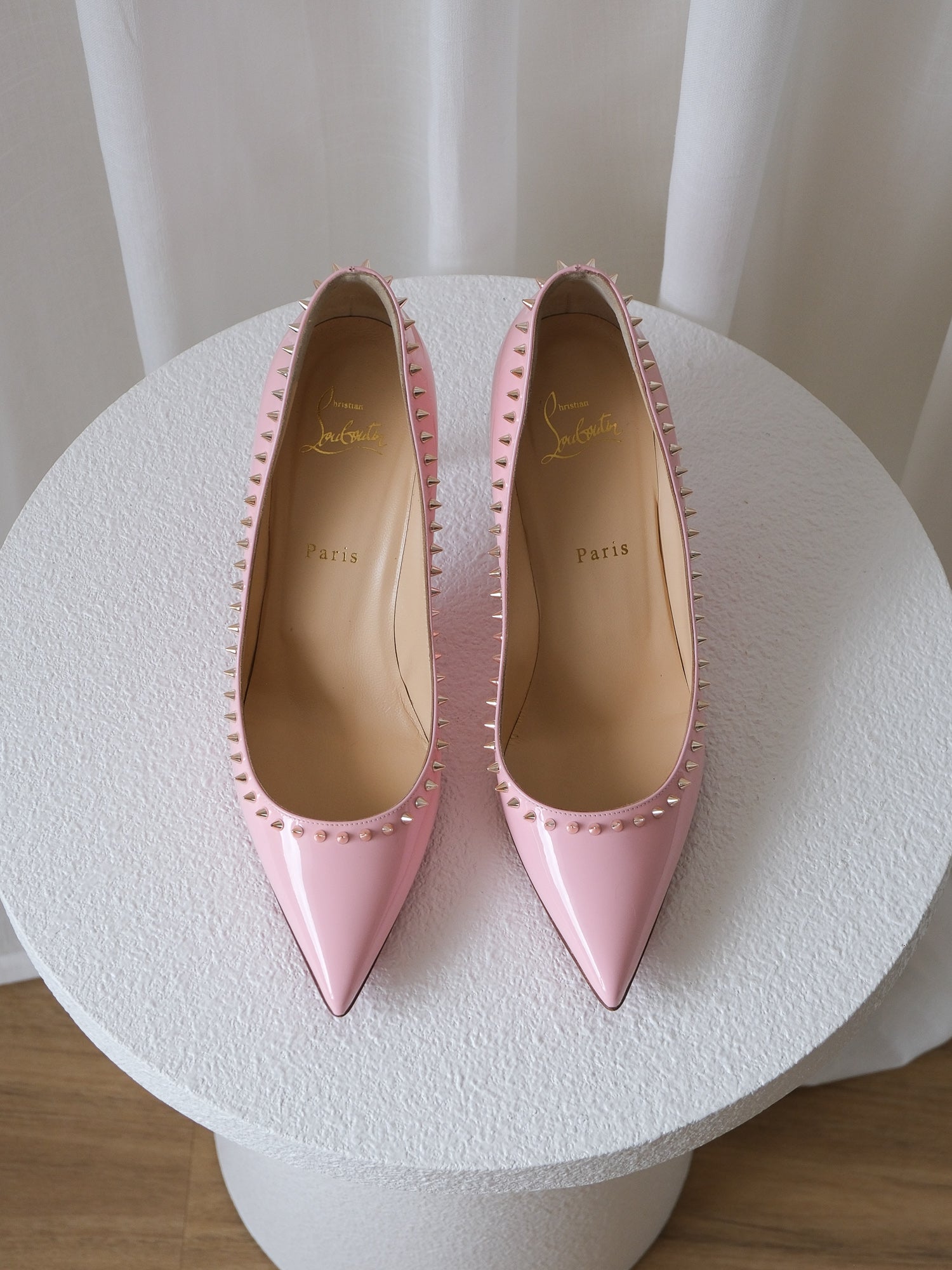 'Anjalina 85' Patent Studded Heels, Size 39