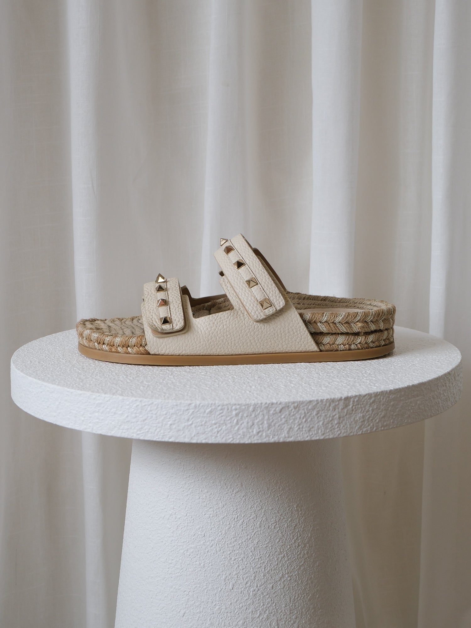Rockstud Leather Espadrille Sandals, Size 40