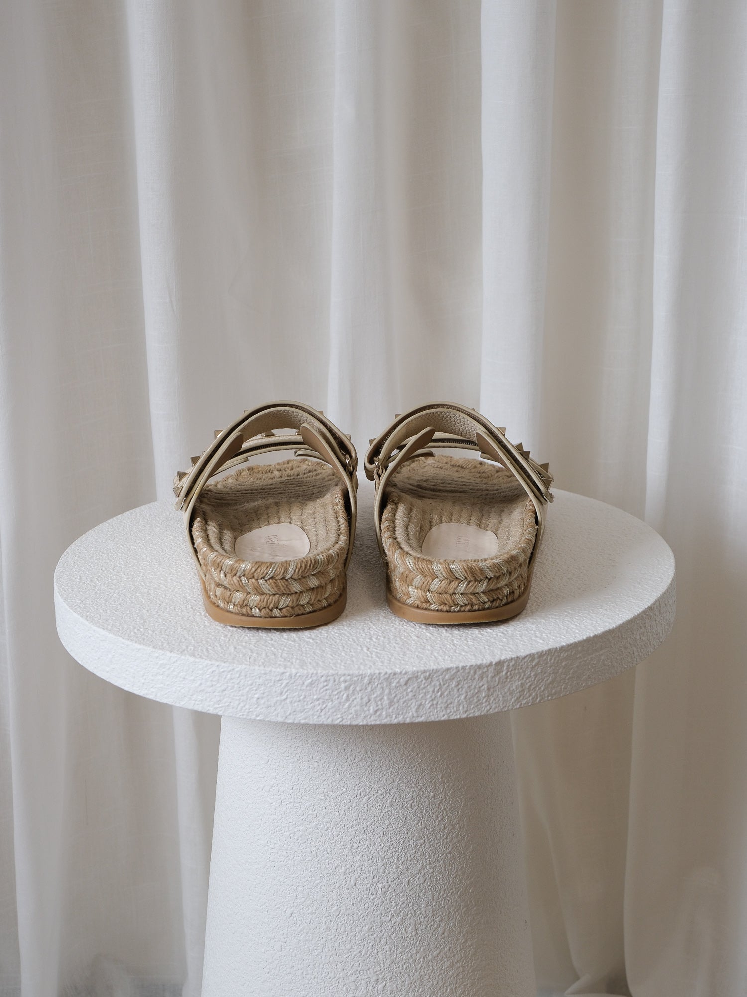 Rockstud Leather Espadrille Sandals, Size 40