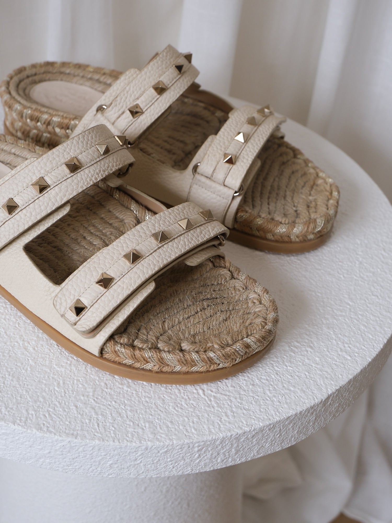 Rockstud Leather Espadrille Sandals, Size 40