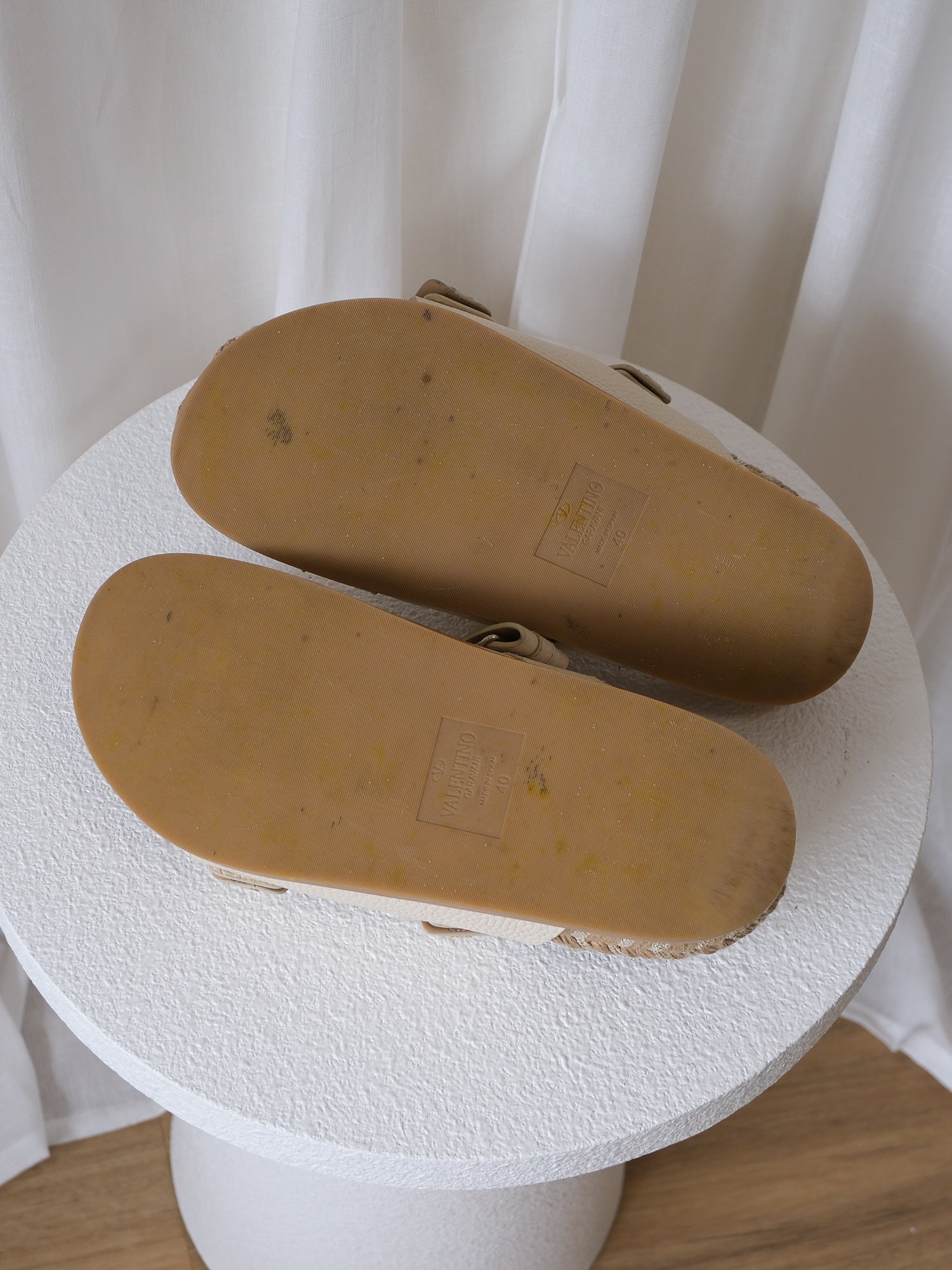 Rockstud Leather Espadrille Sandals, Size 40