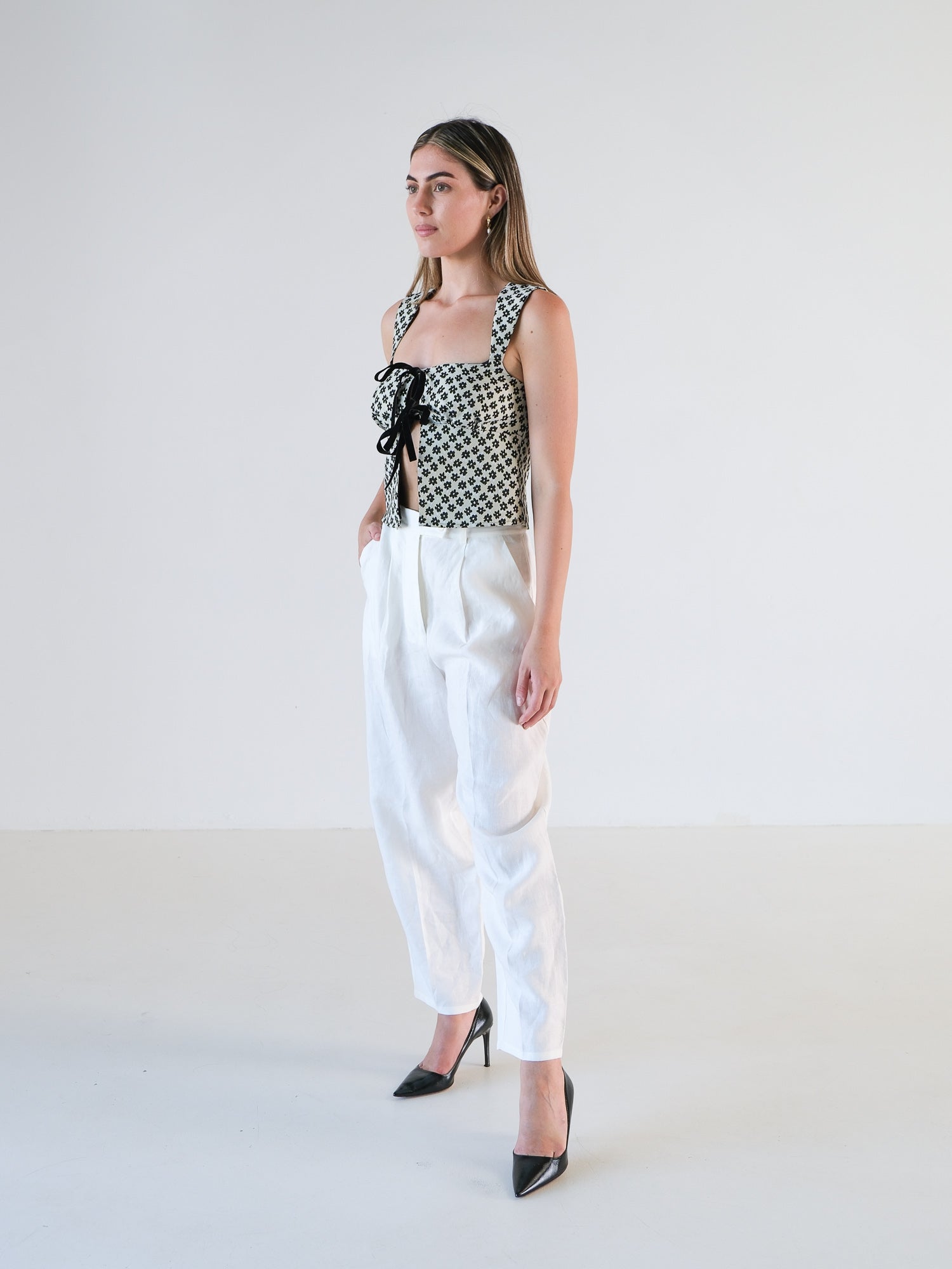 'Azalea' Jacquard Crop Top, Size AU 8