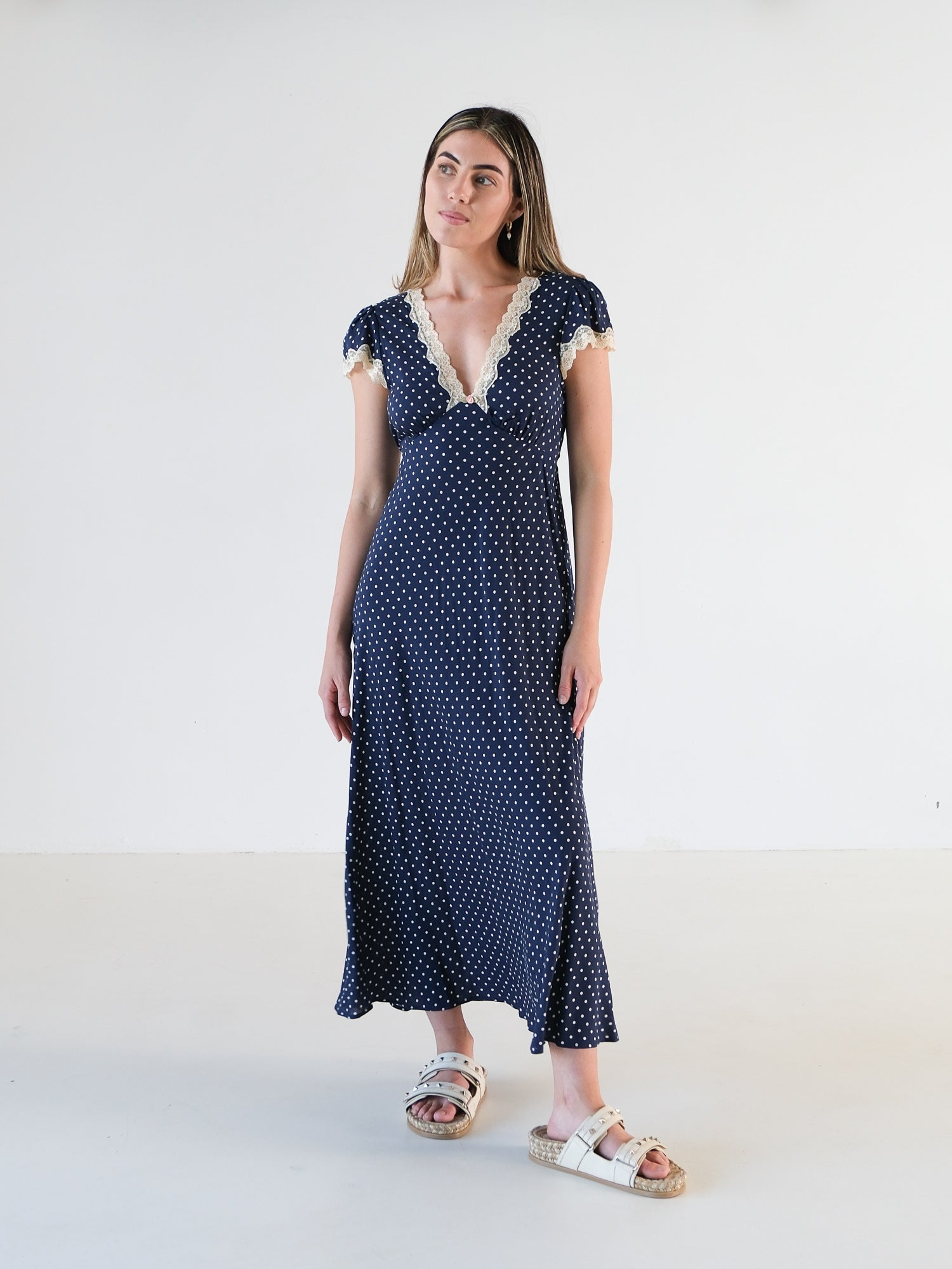 'Clarice' Polka Dot Midi Dress, Size S | AU 10