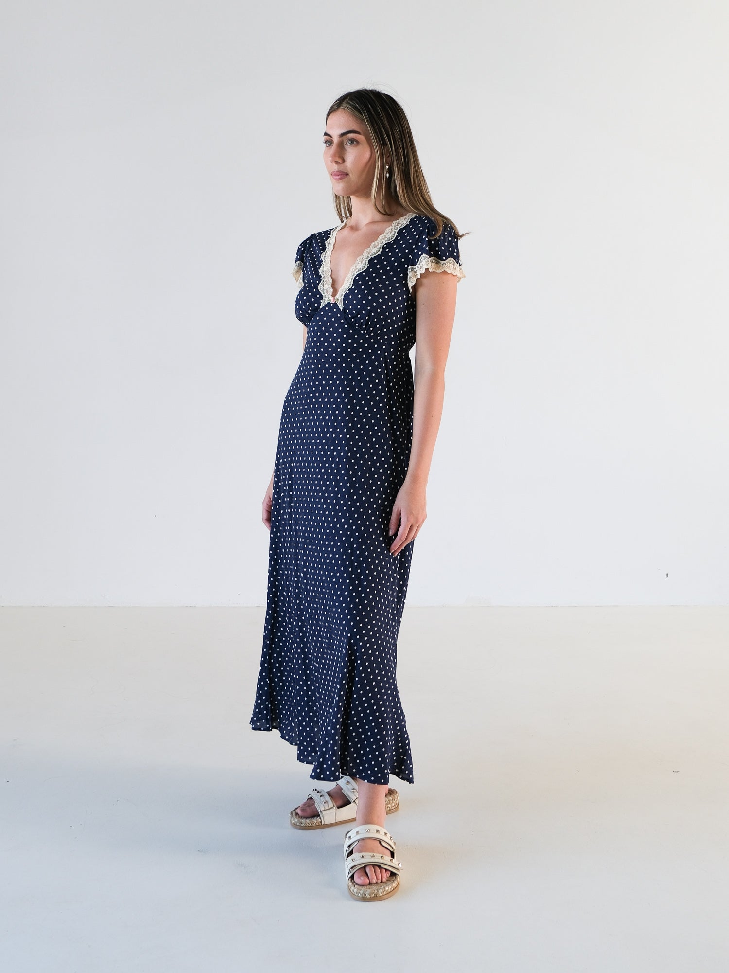 'Clarice' Polka Dot Midi Dress, Size S | AU 10