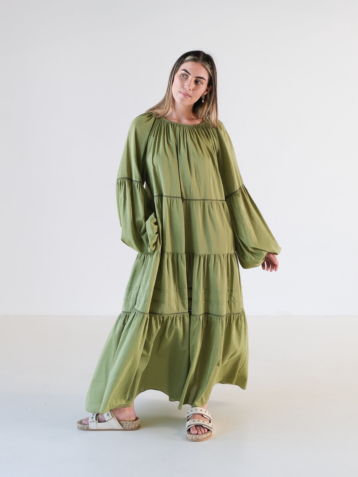 matteau long sleeve tiered dress Matteau Voluminous Tiered Silk Maxi Dress, Size 4