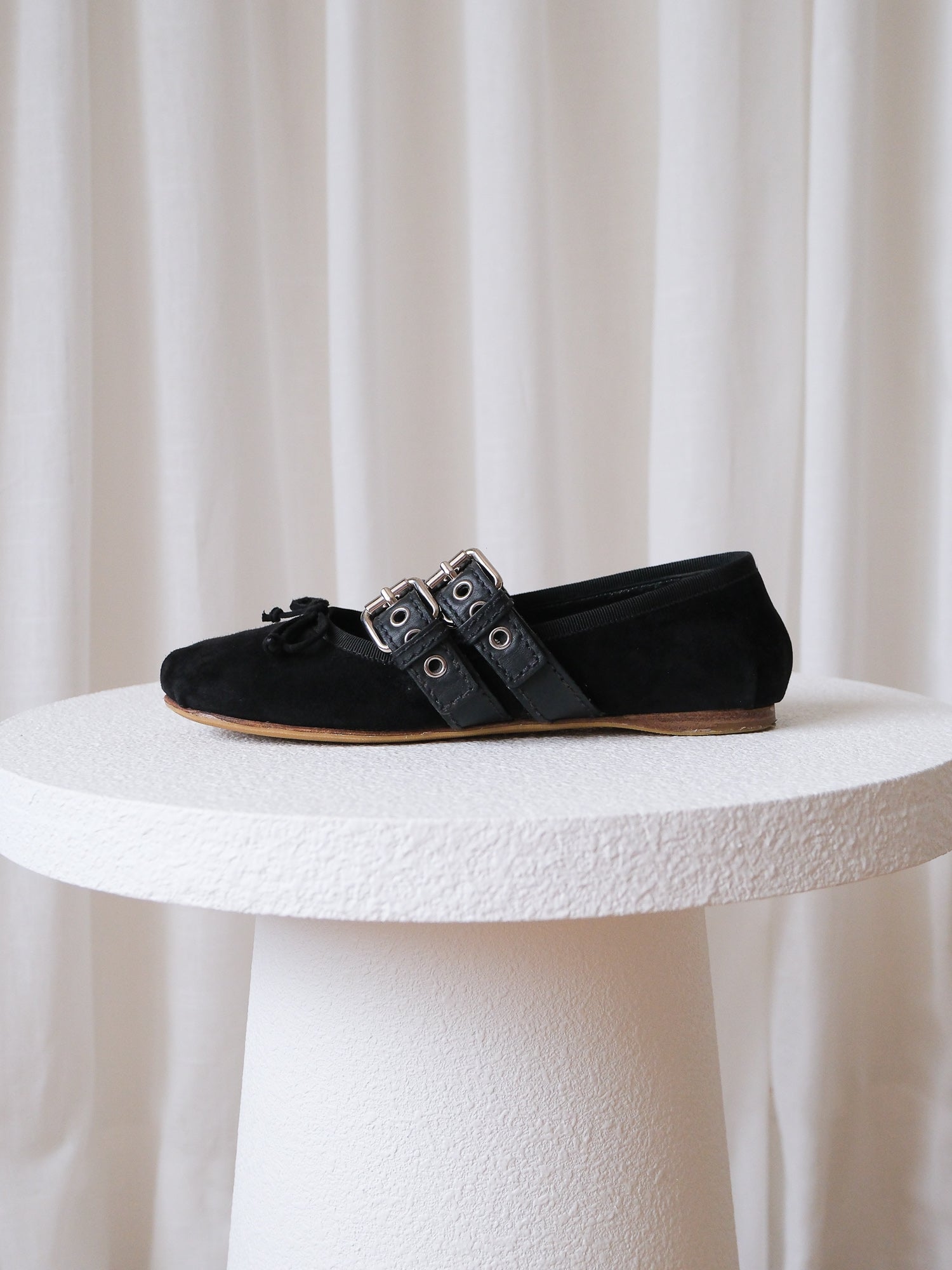 Suede Buckled Ballet Flats, Size 36