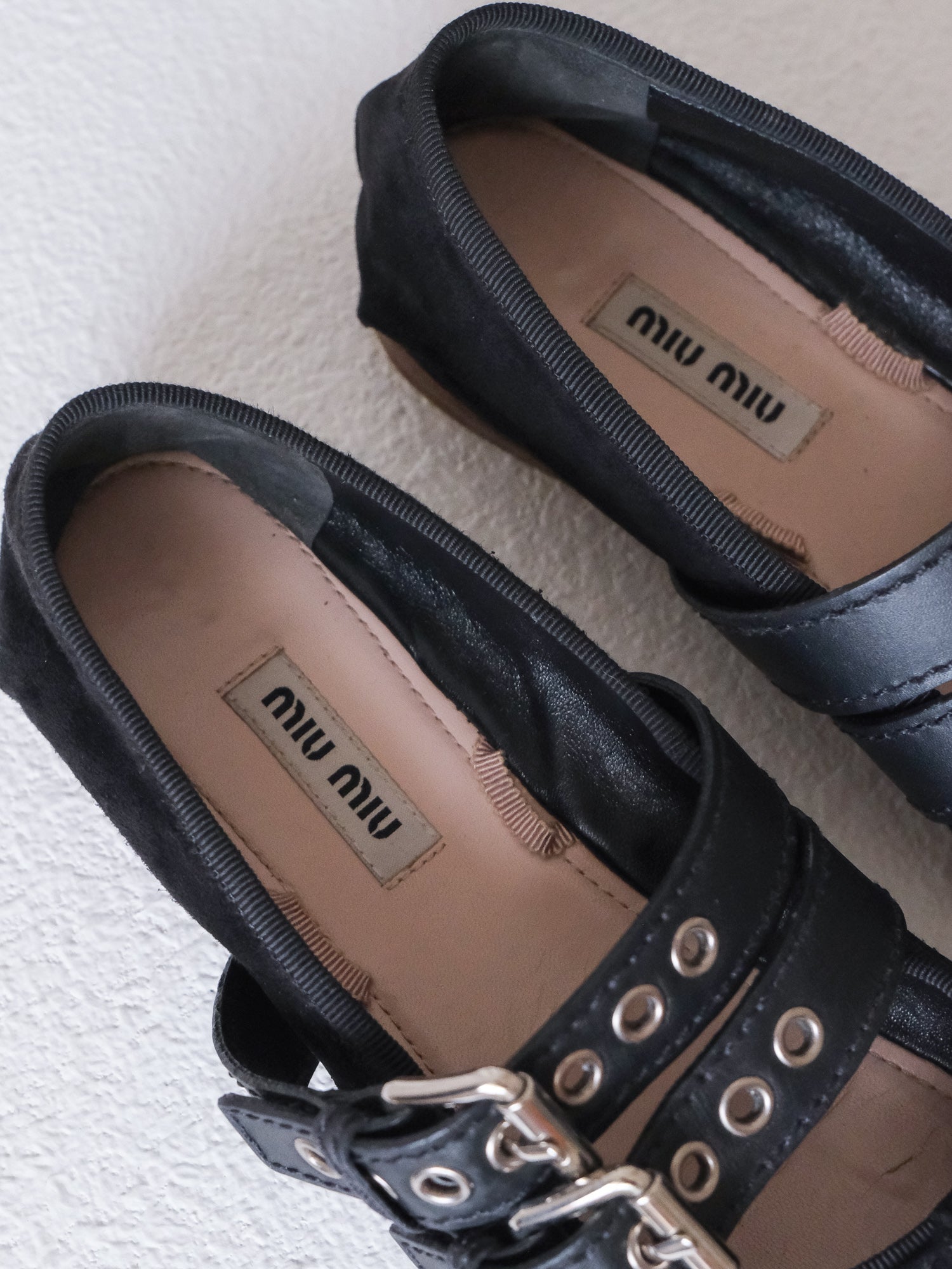 Suede Buckled Ballet Flats, Size 36