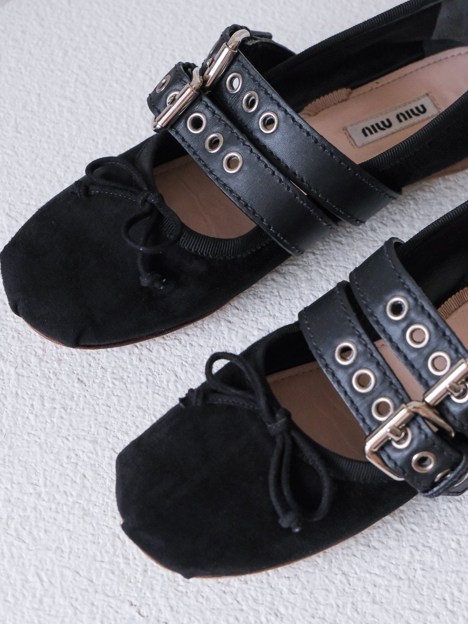 Suede Buckled Ballet Flats, Size 36