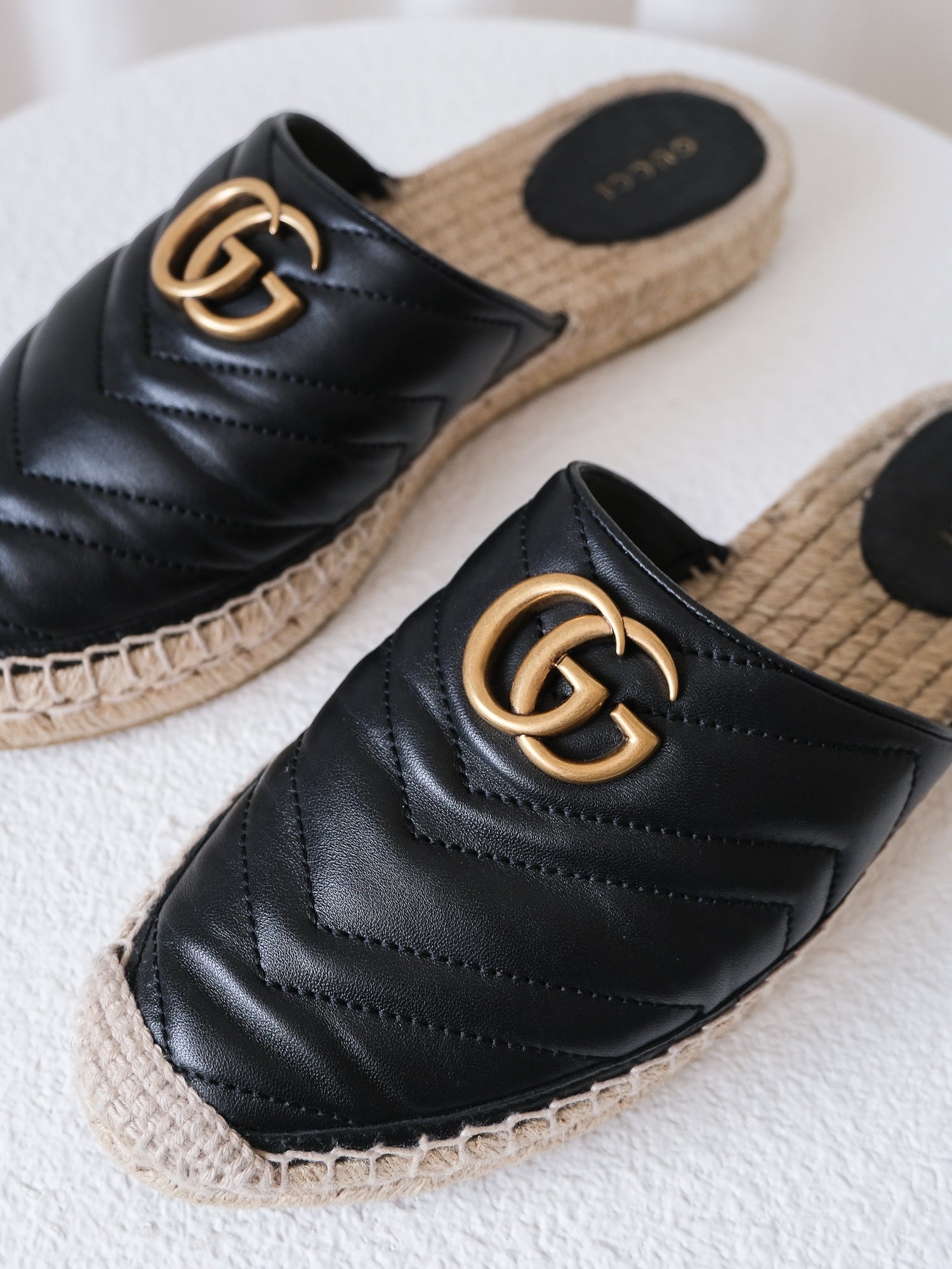 'Marmont' Matelasse Flat Espadrille Mules, Size 38.5