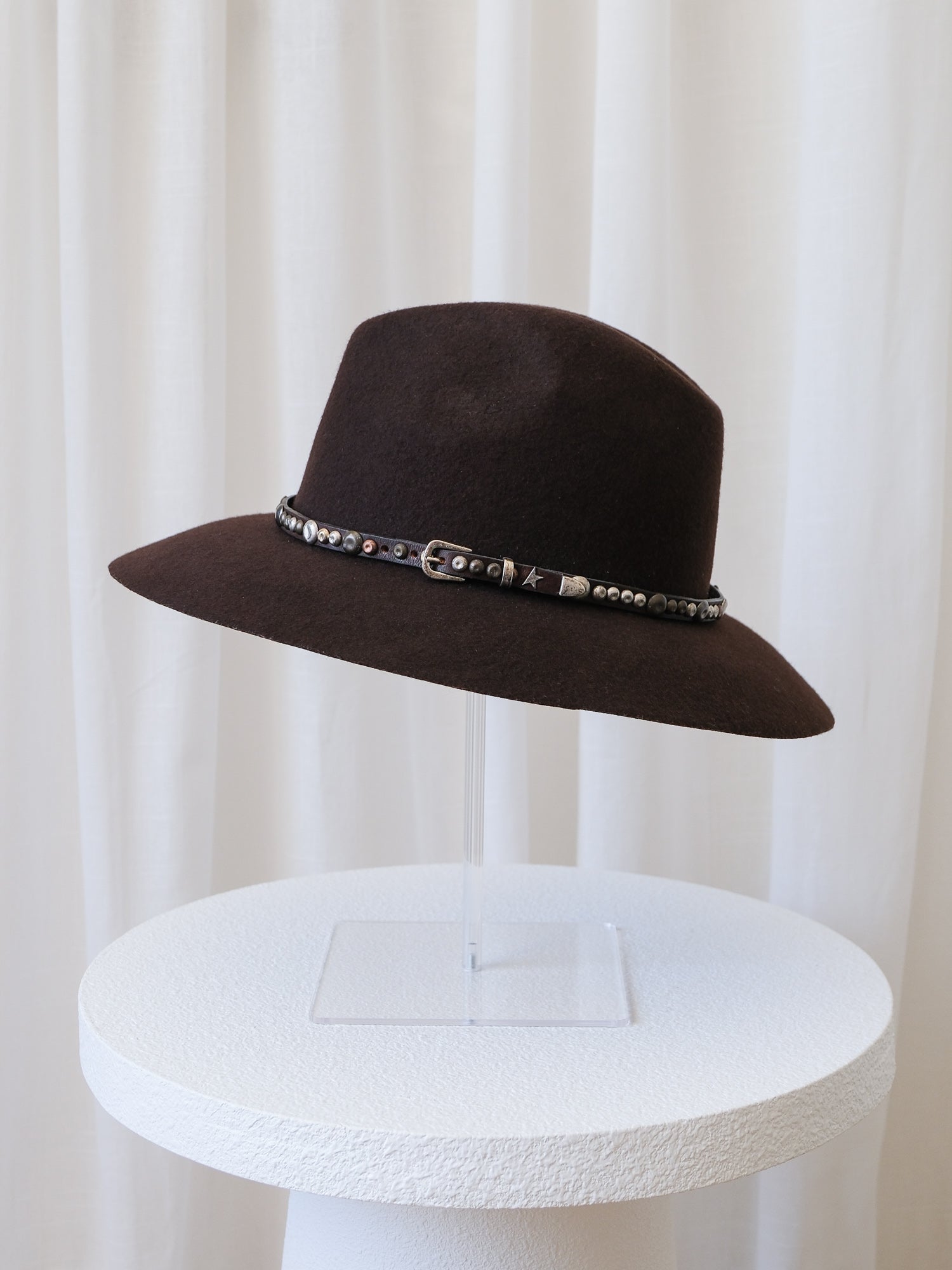 Studded Wool Fedora Hat, Size M