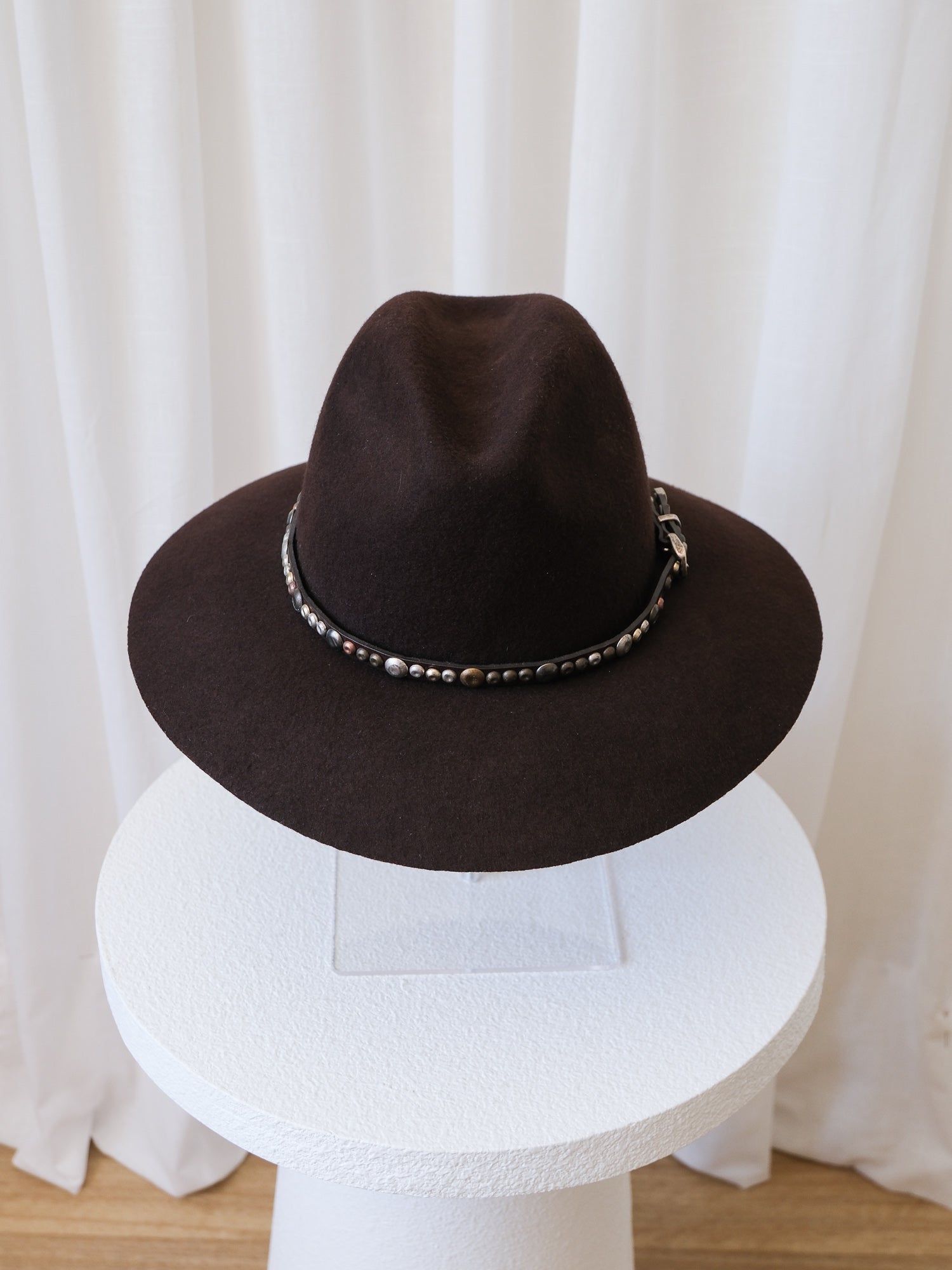 Studded Wool Fedora Hat, Size M