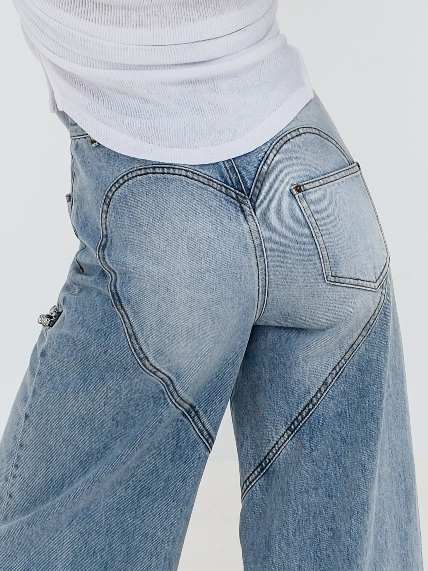 Wide Leg Crystal Slit Jeans, Size 25