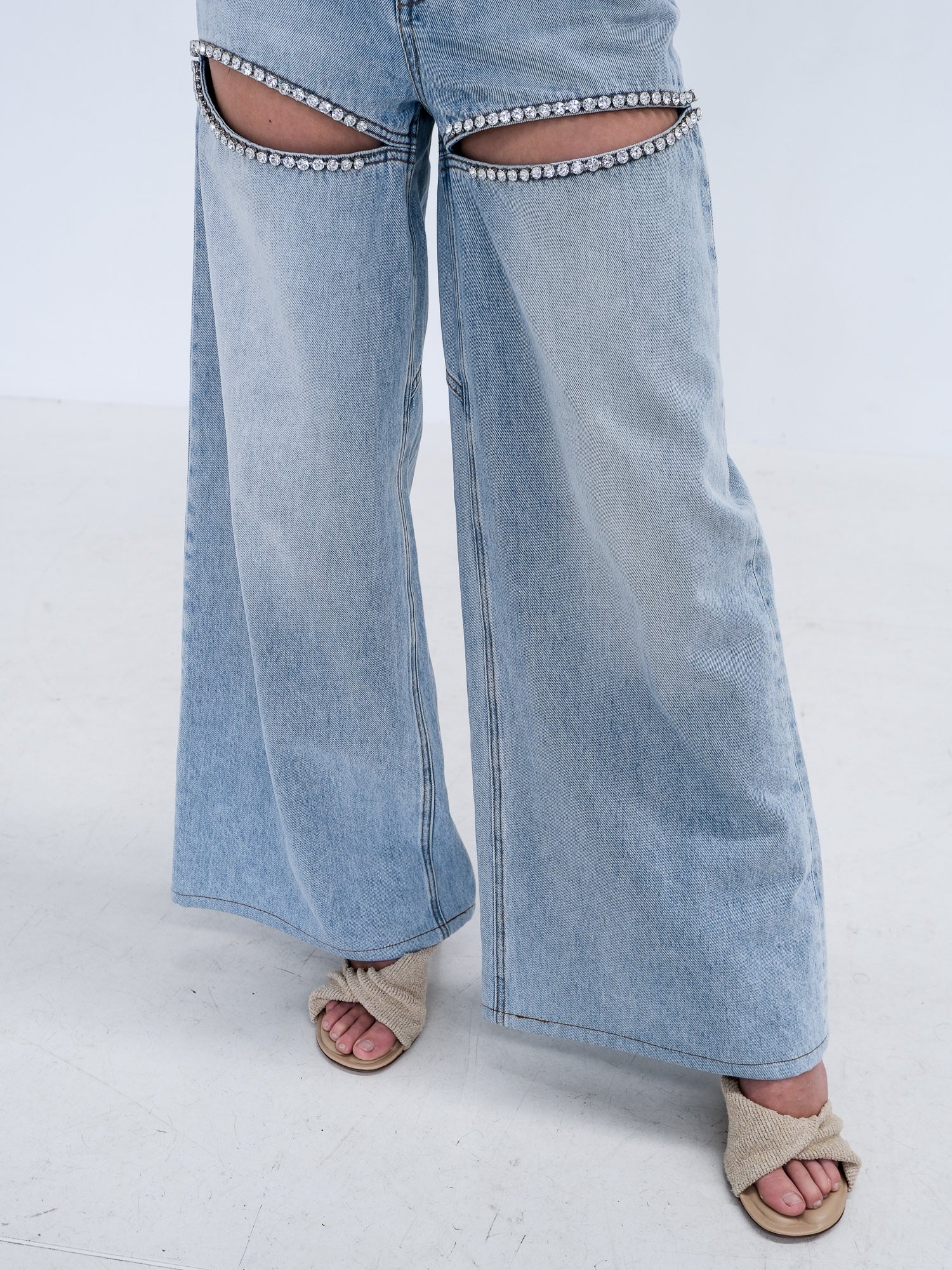 Wide Leg Crystal Slit Jeans, Size 25