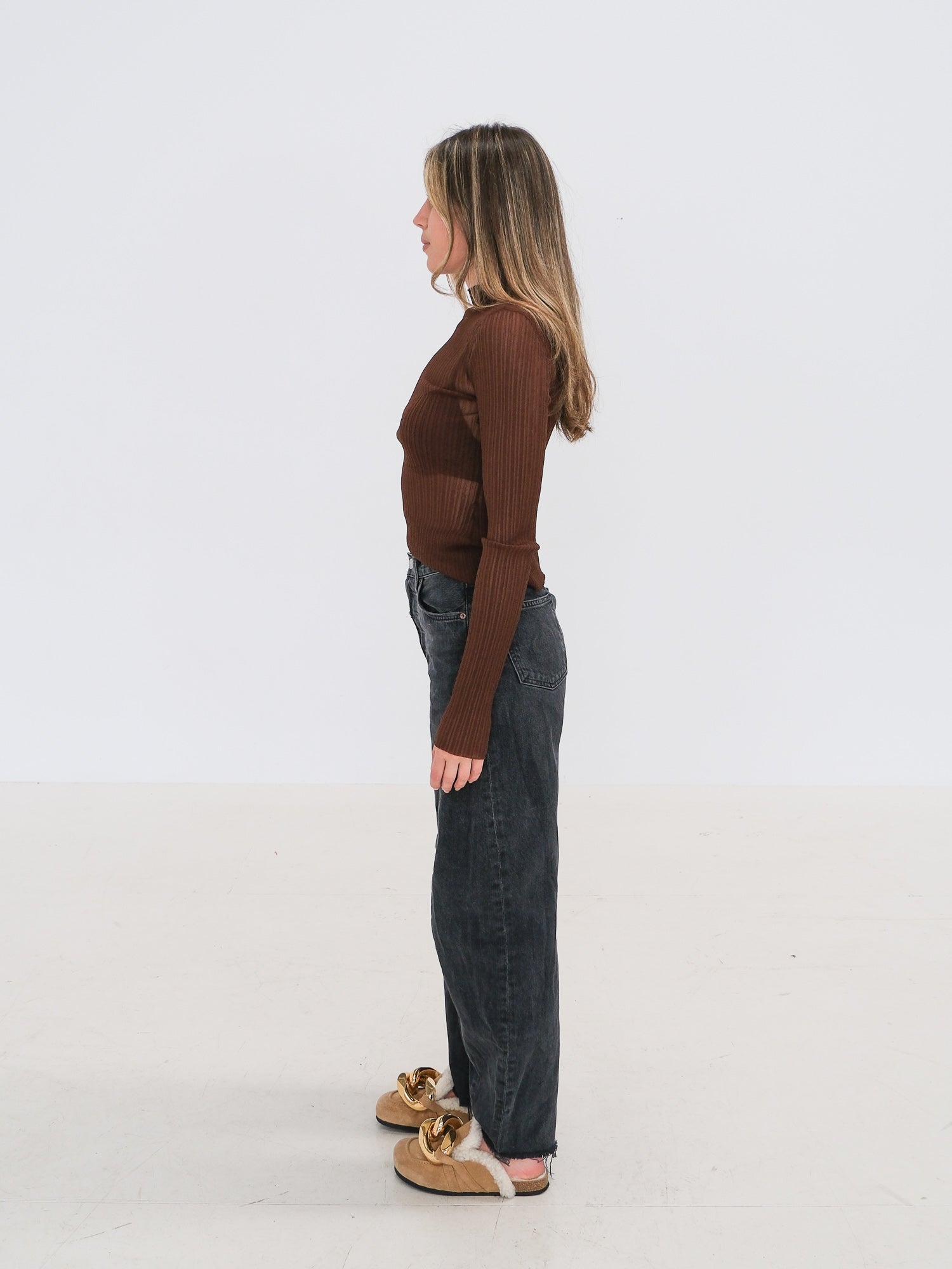 'Luna' High Rise Pieced Taper Jeans, Size 24