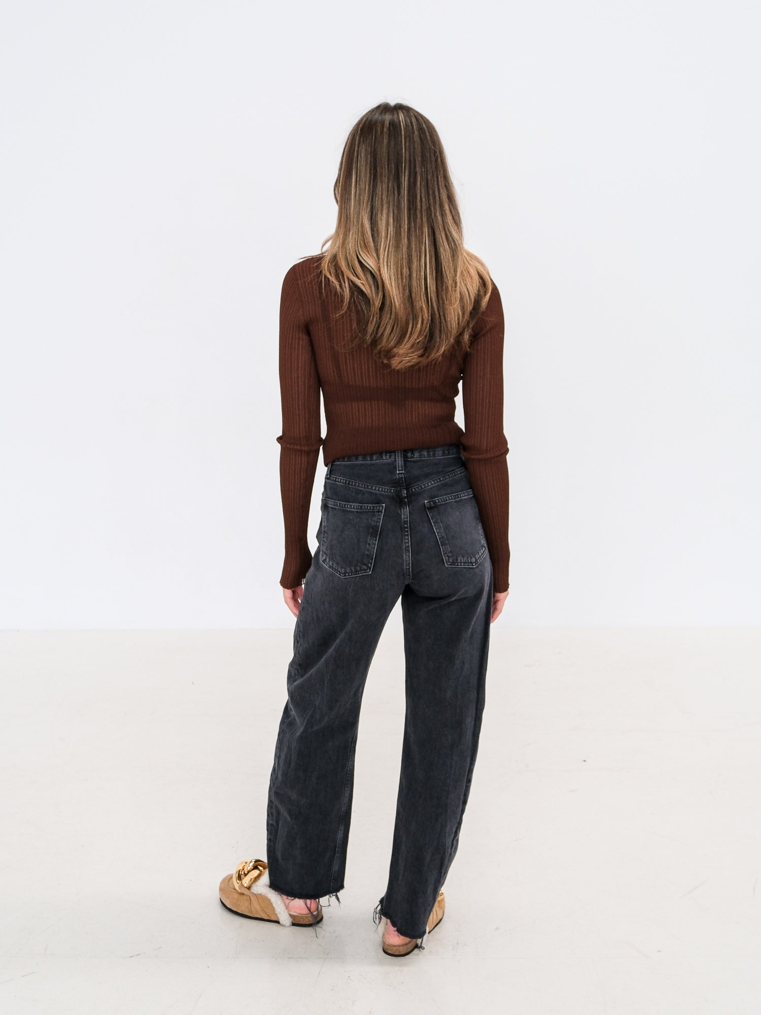 'Luna' High Rise Pieced Taper Jeans, Size 24