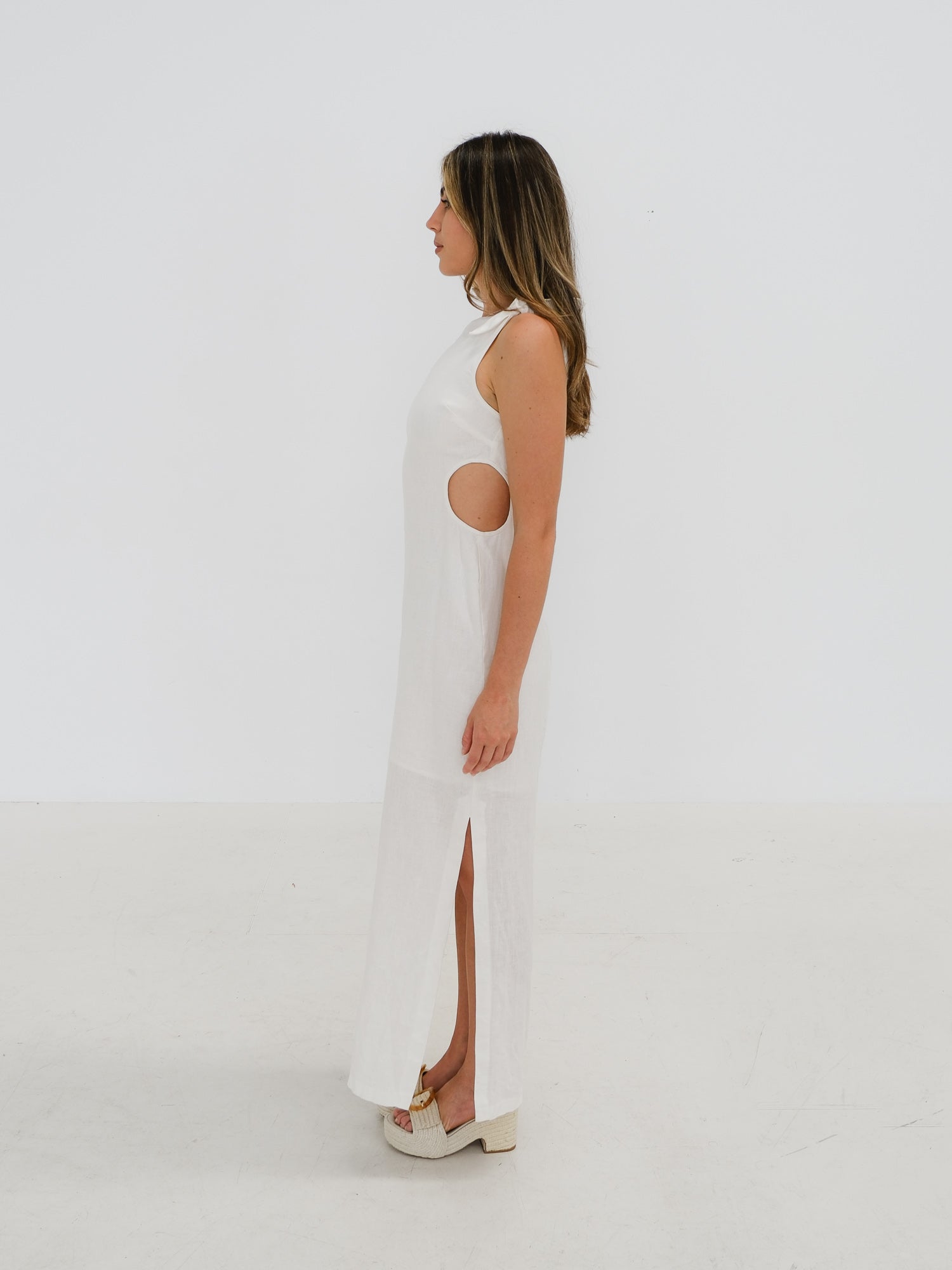 Linen Cut Out Maxi Dress, Size 1 | AU 8