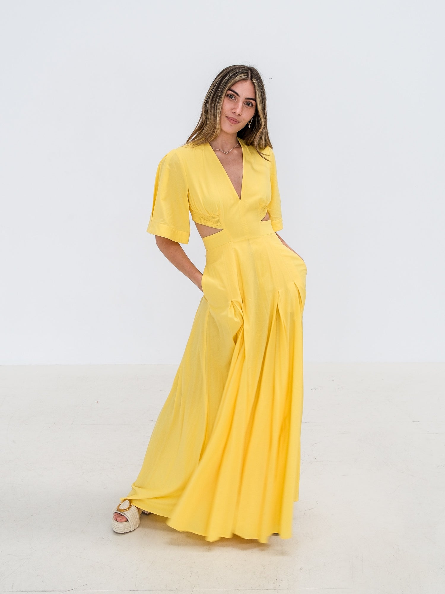 antonella mini dress lemon Antonella' Short Sleeve Maxi Dress, Size AU 6