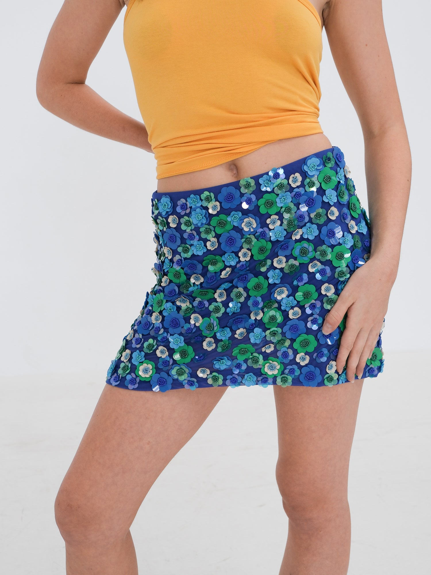 Floral Embellished Mini Skirt, Size M