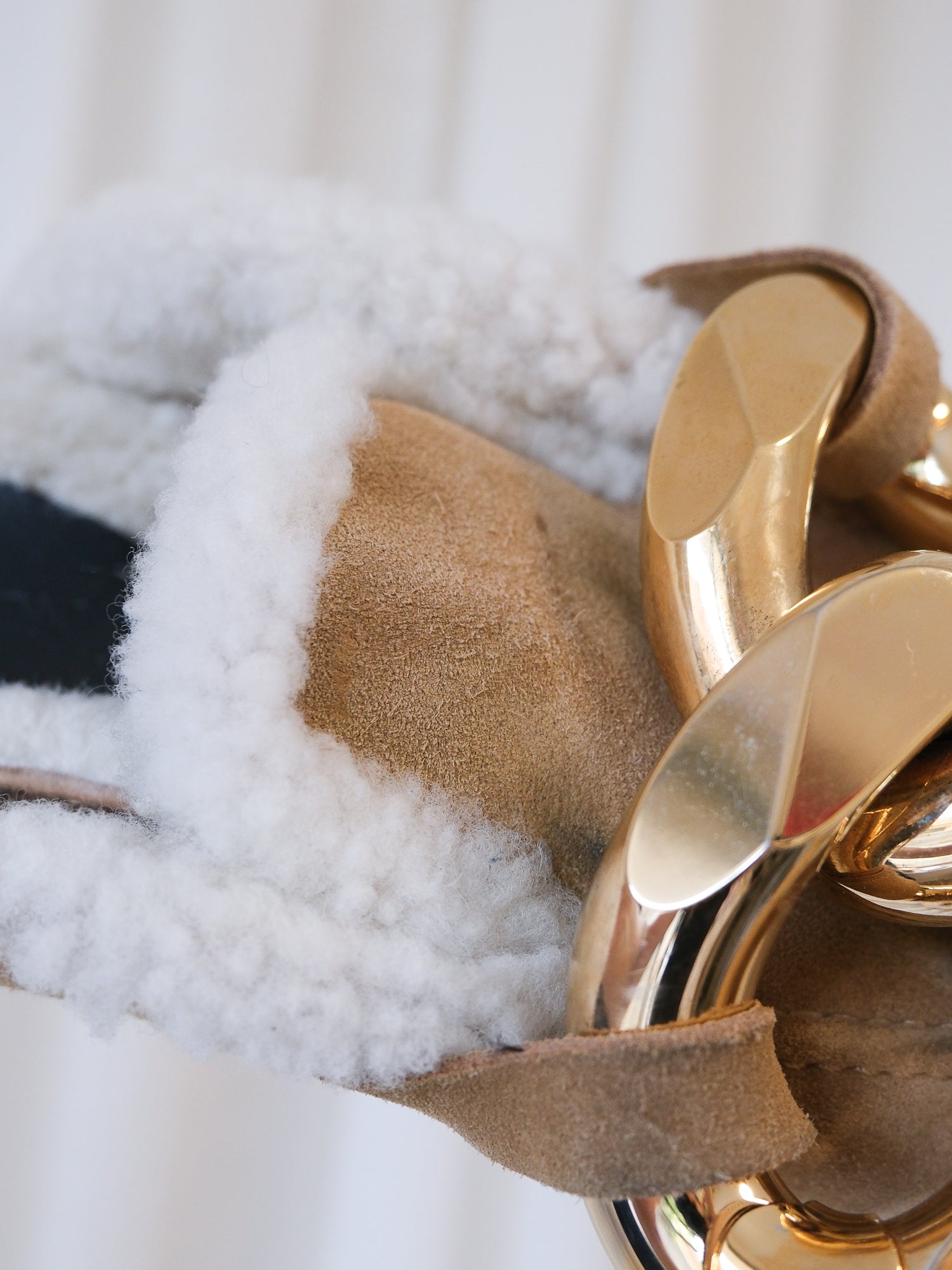 Suede Shearling Chain Slides, Size 38