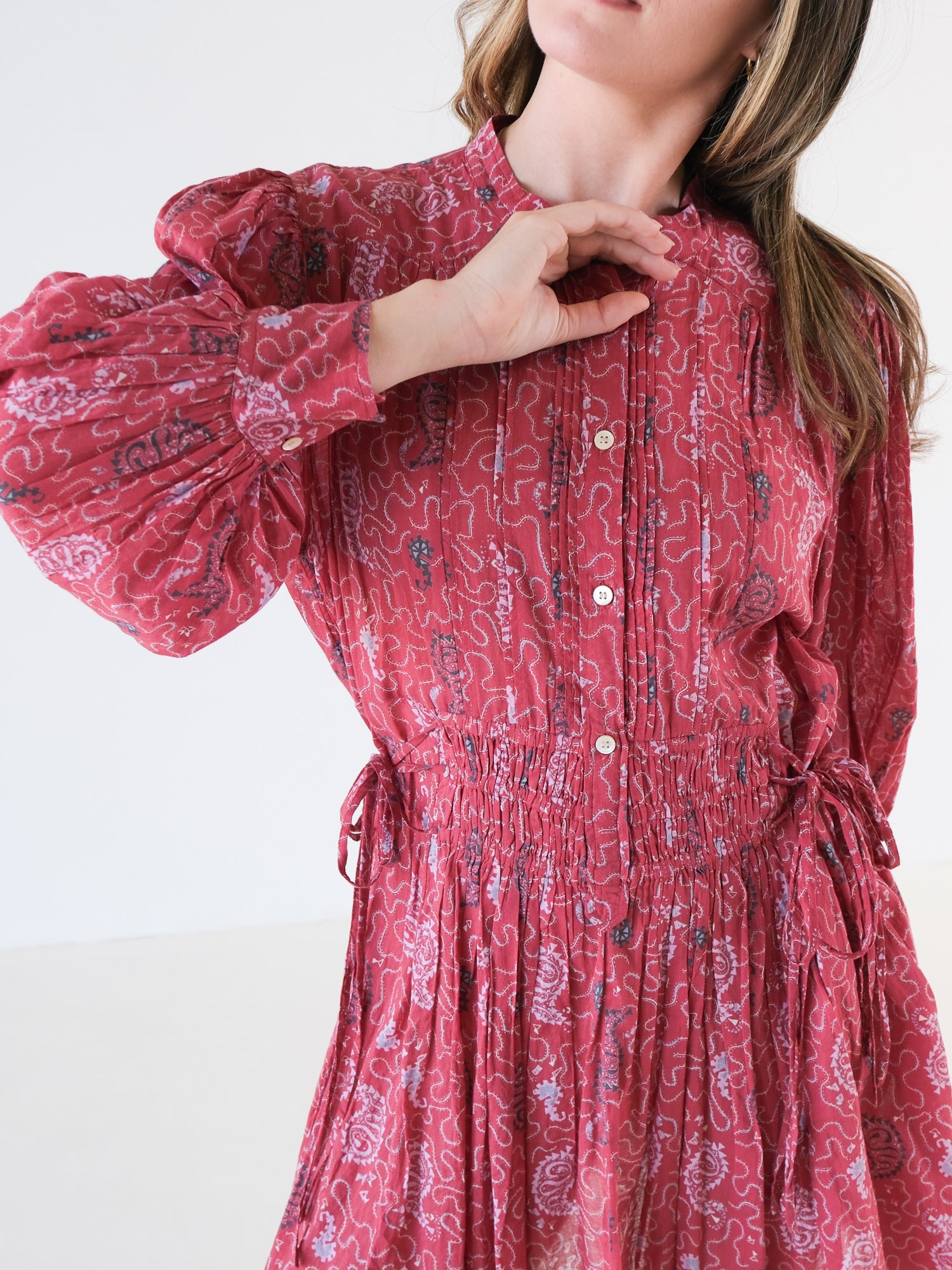 'Anaco' Tie Waist Cotton Mini Dress, Size AU 8