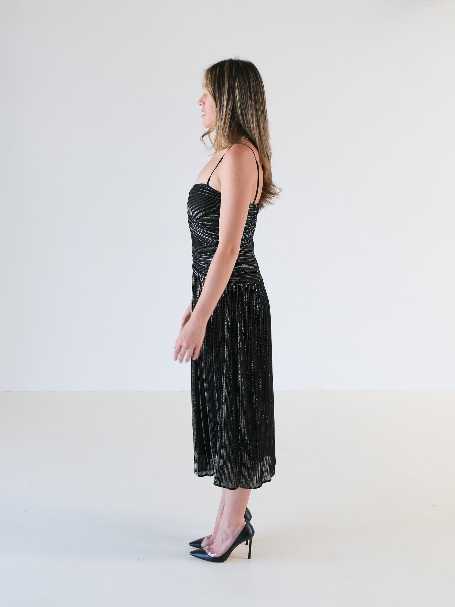 Ruched Plisse Lurex Midi Dress, Size AU 6