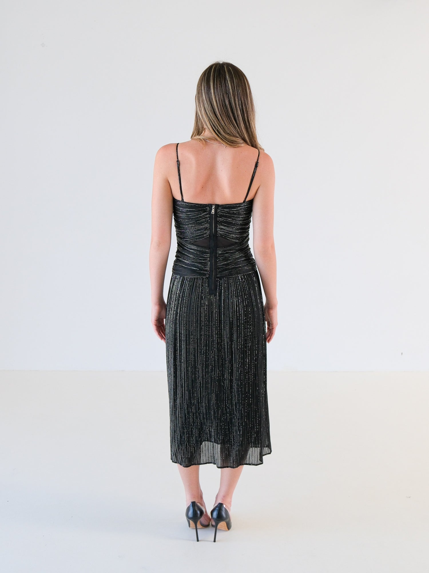 Ruched Plisse Lurex Midi Dress, Size AU 6