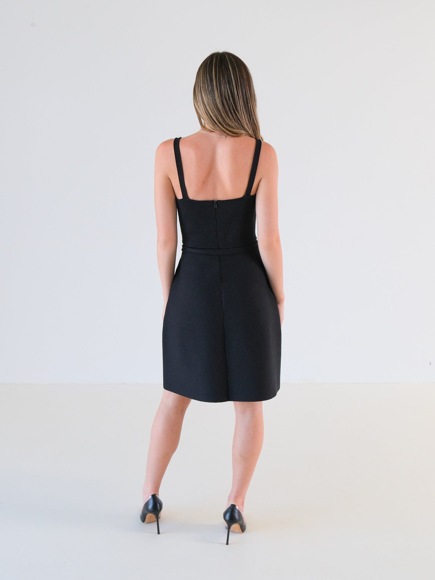Crepe Knit Square Pocket Mini Dress, Size M