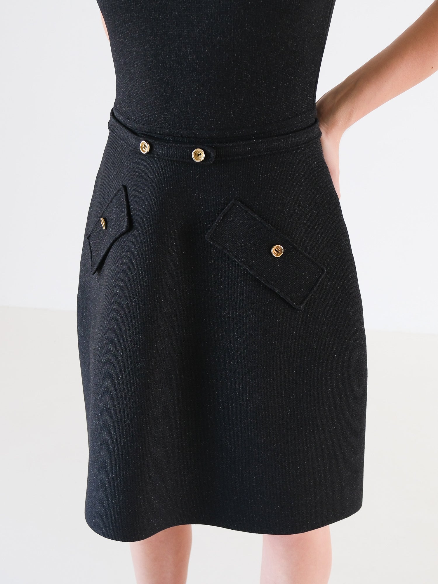 Crepe Knit Square Pocket Mini Dress, Size M