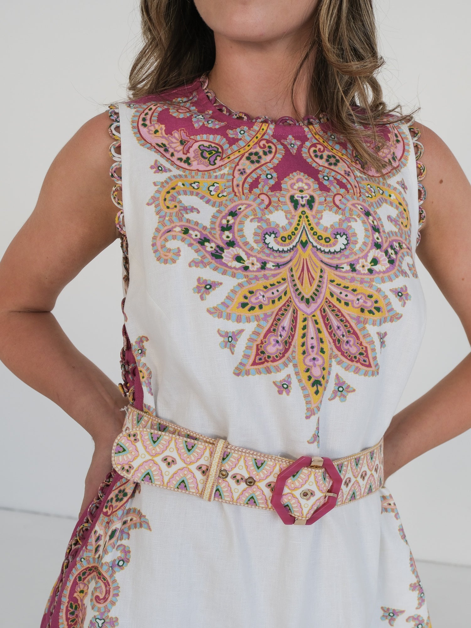 'Teddy' Paisley Scallop Mini Dress, Size 4 | AU 16