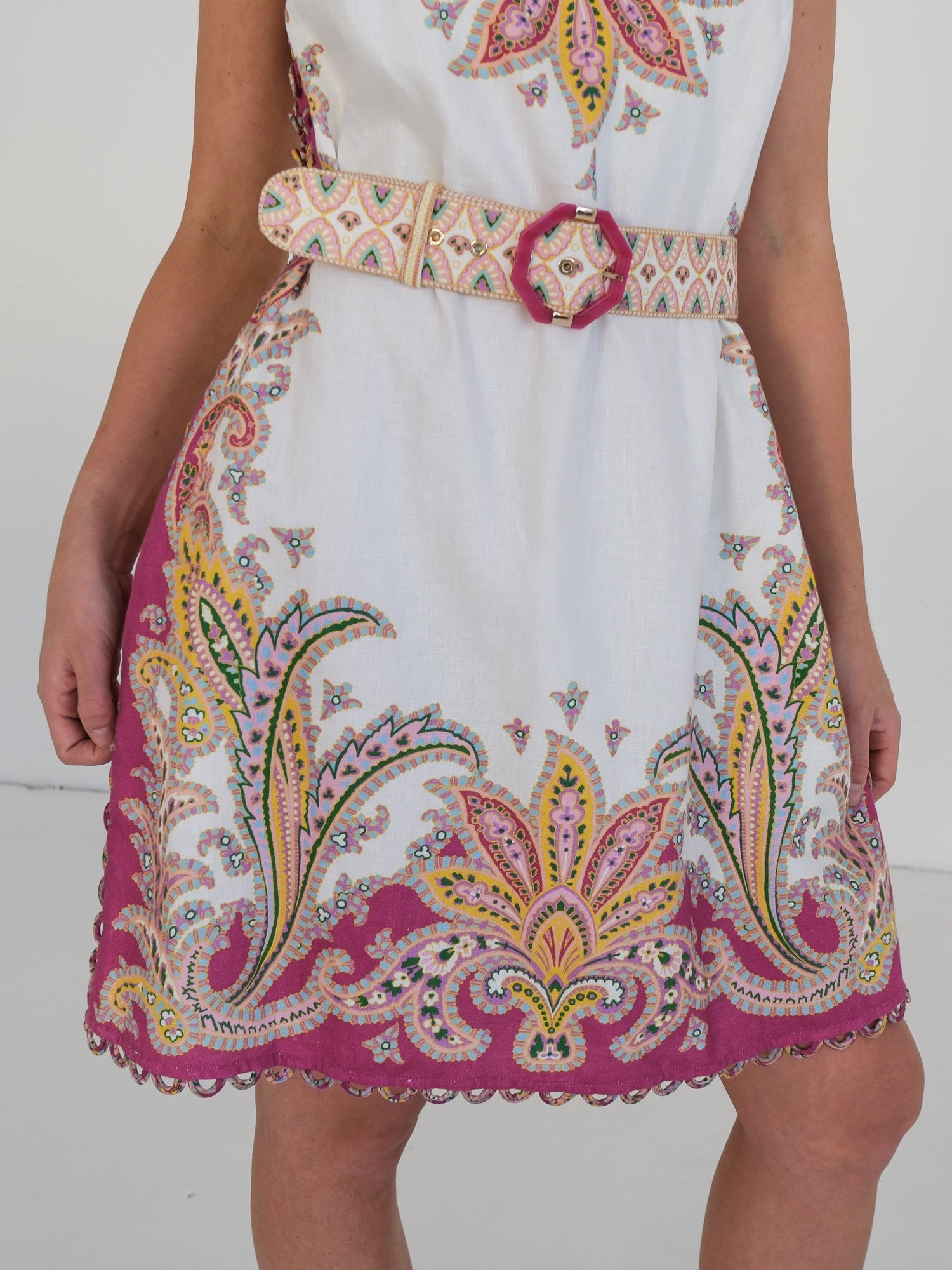 'Teddy' Paisley Scallop Mini Dress, Size 4 | AU 16