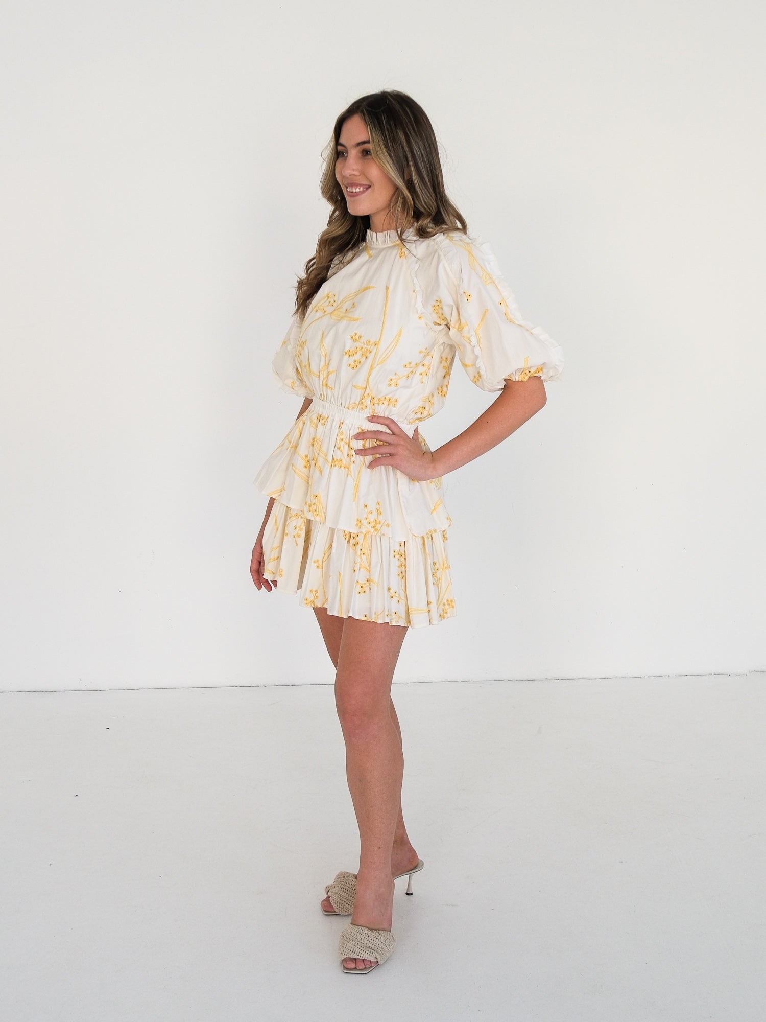 'Mimosa' Broderie Frill Mini Dress, Size AU 8