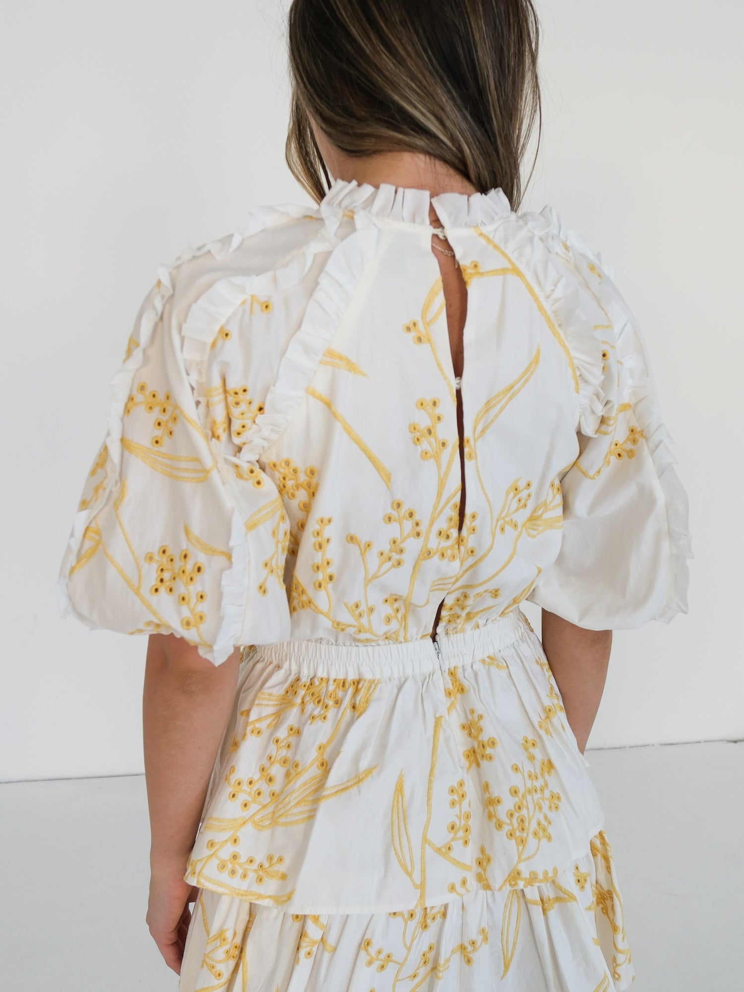 'Mimosa' Broderie Frill Mini Dress, Size AU 8