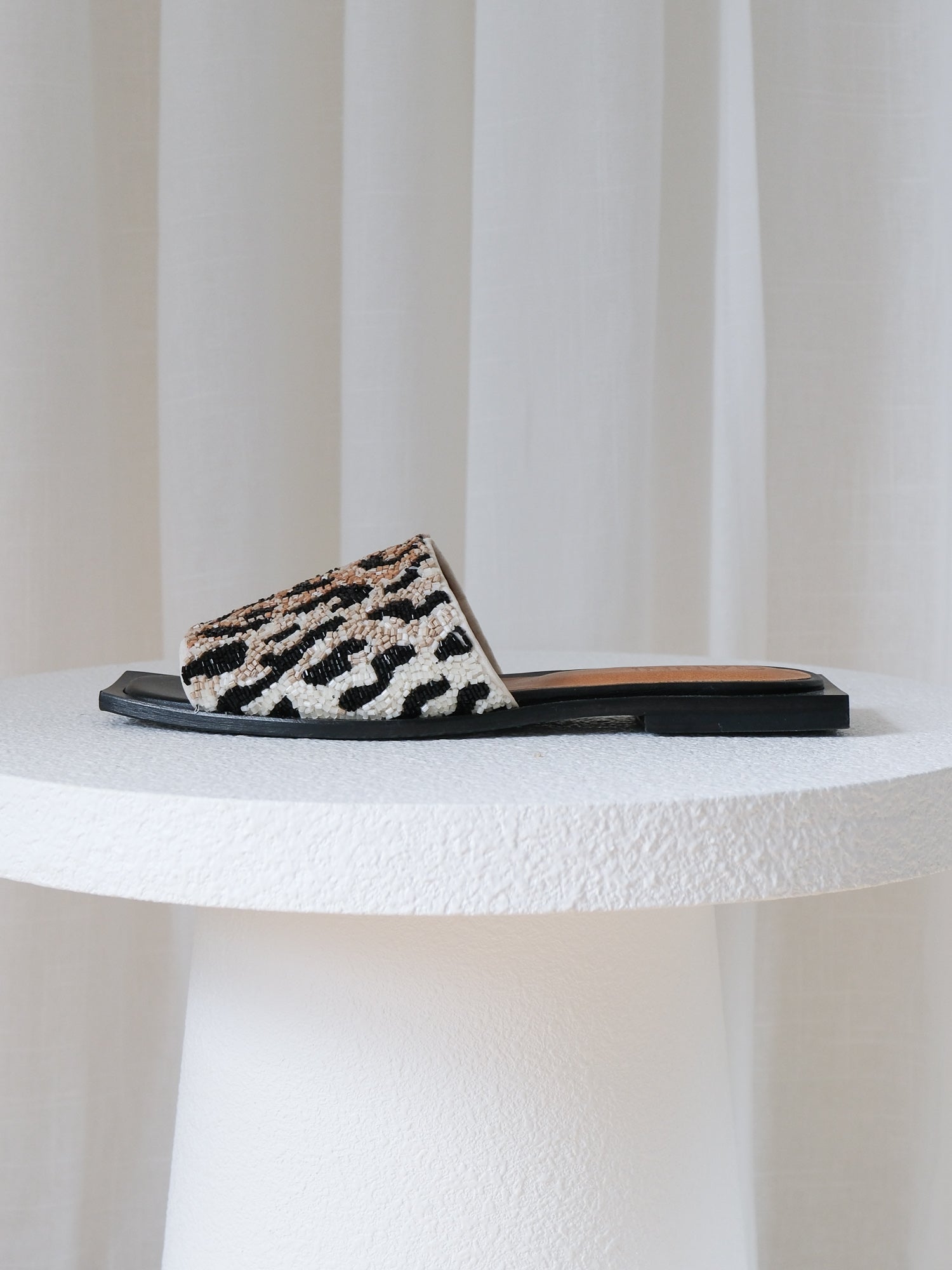 Beaded Leopard Slide Sandals, Size 36