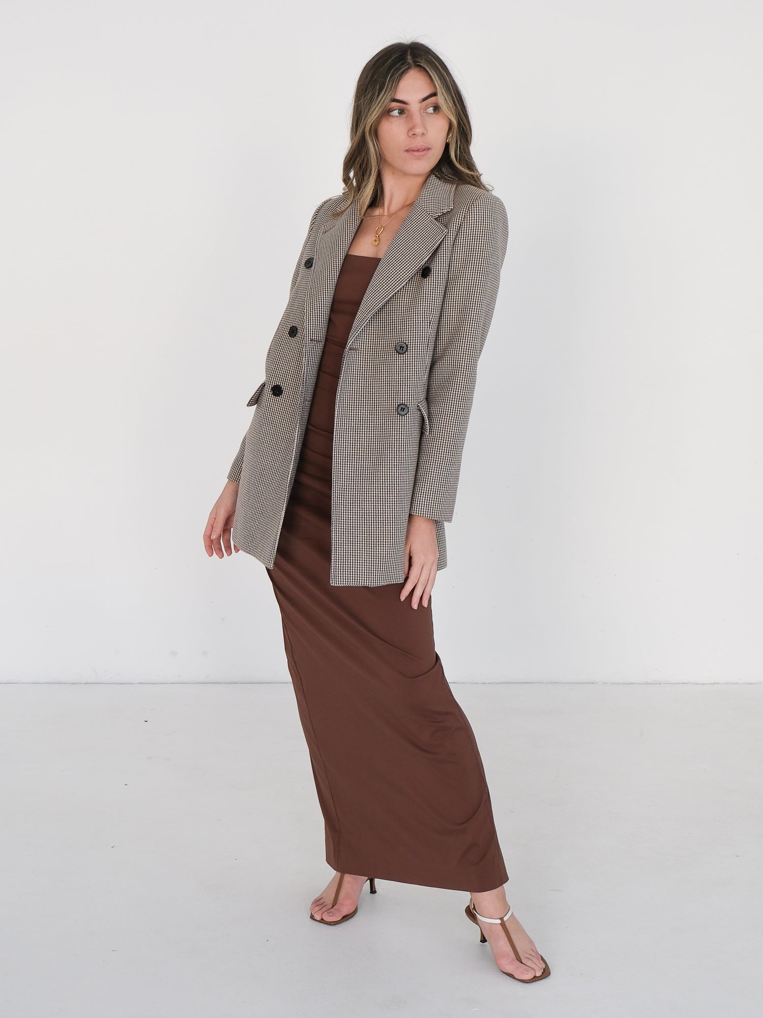 'Goldi' Double-breasted Houndstooth Blazer, Size AU 8