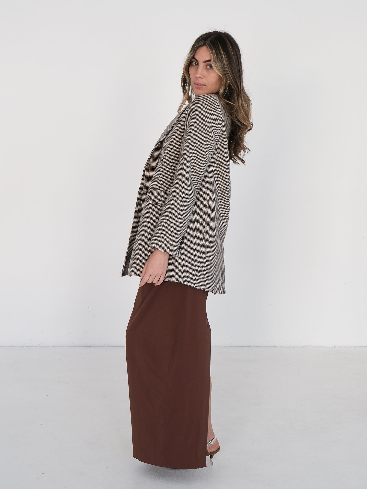 'Goldi' Double-breasted Houndstooth Blazer, Size AU 8