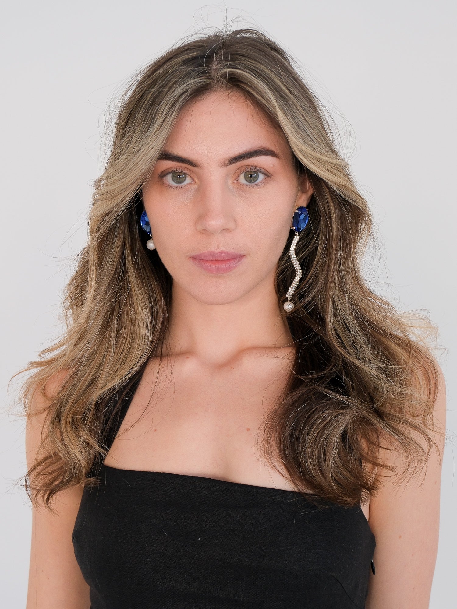 Asymmetrical Crystal and Pearl Drop Earrings