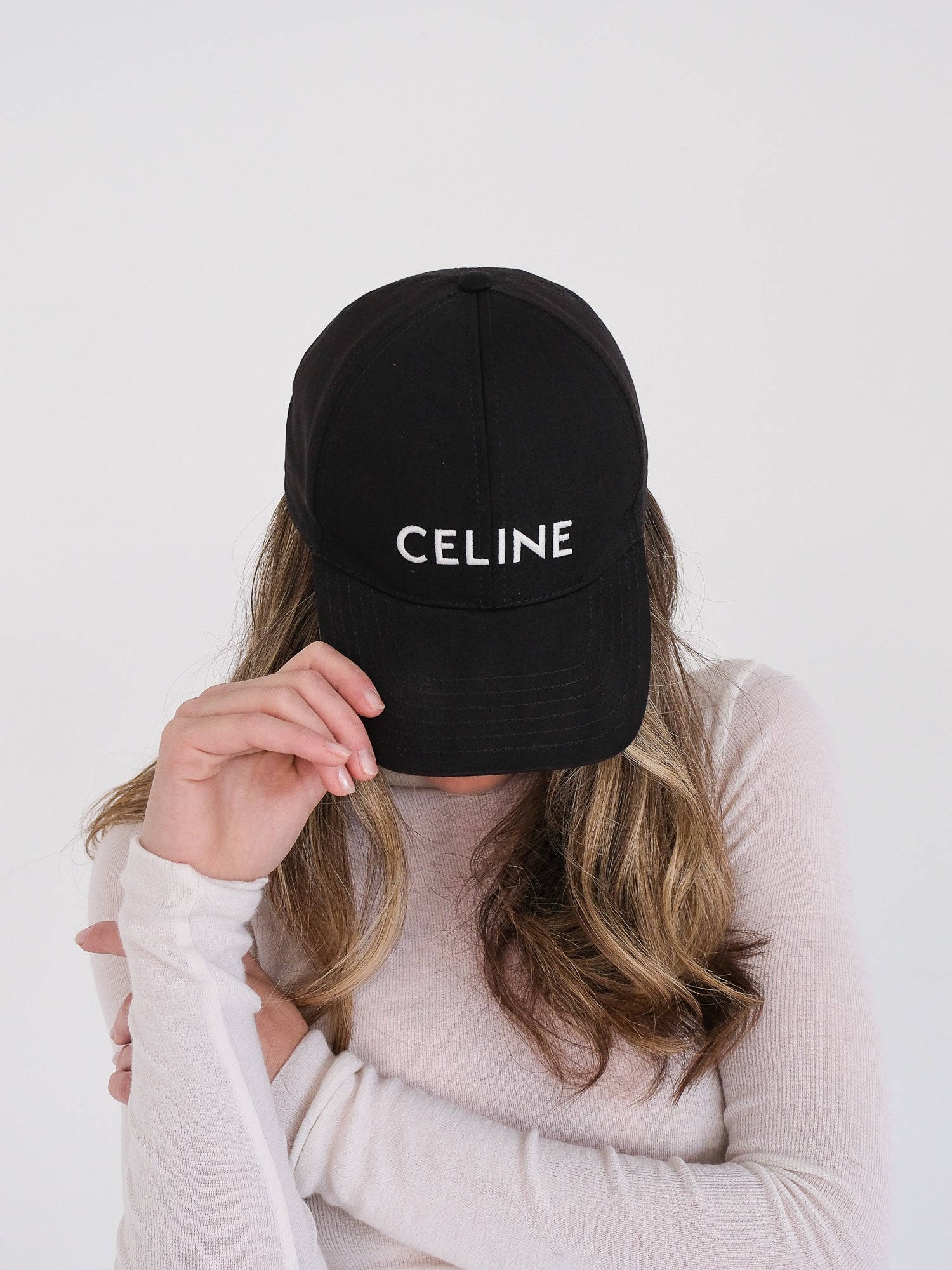 'Celine' Logo Cotton Gabardine Baseball Cap, Size M