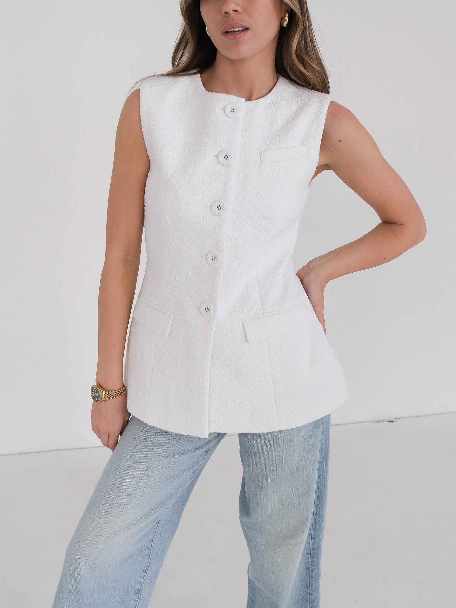 'Bailey' Boucle Tailored Vest Top, Size AU 8