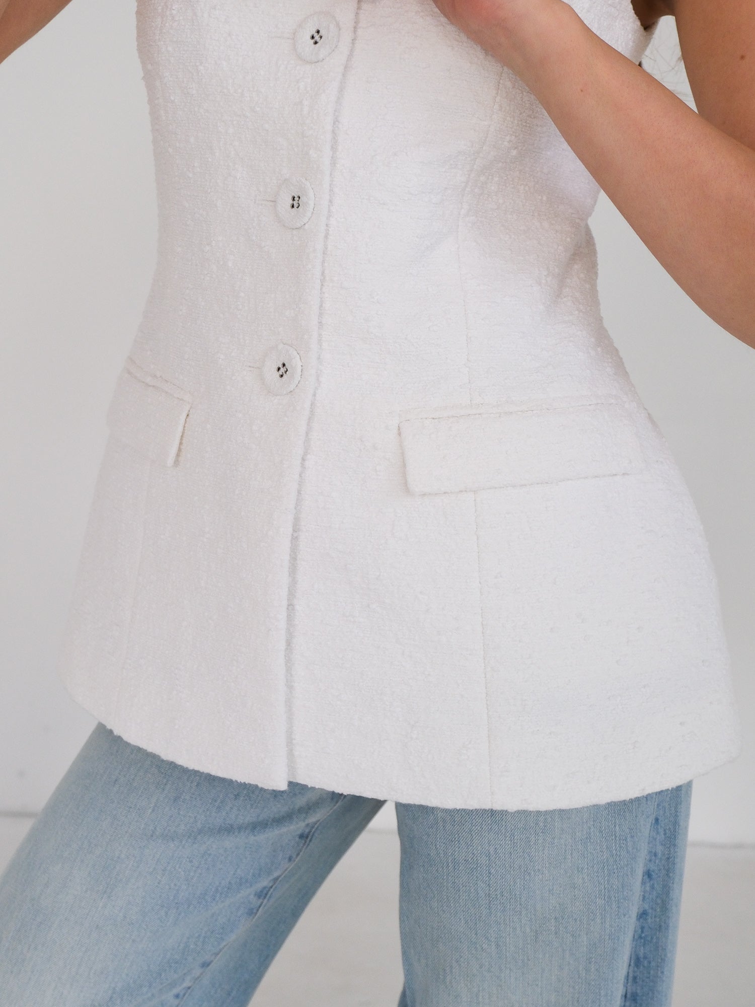 'Bailey' Boucle Tailored Vest Top, Size AU 8