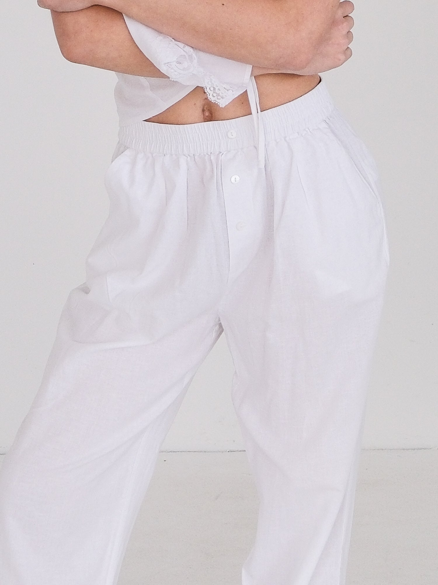 Cotton-Linen Wide Leg Pants, Size XS