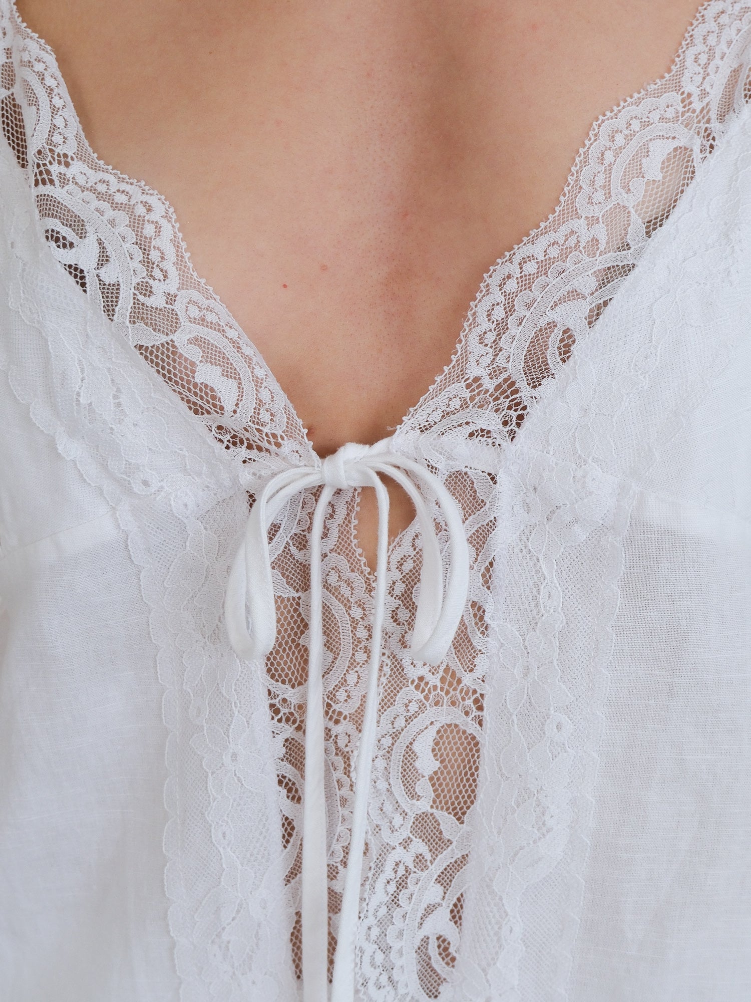 Cotton-Linen Lace Trim Cami, Size S