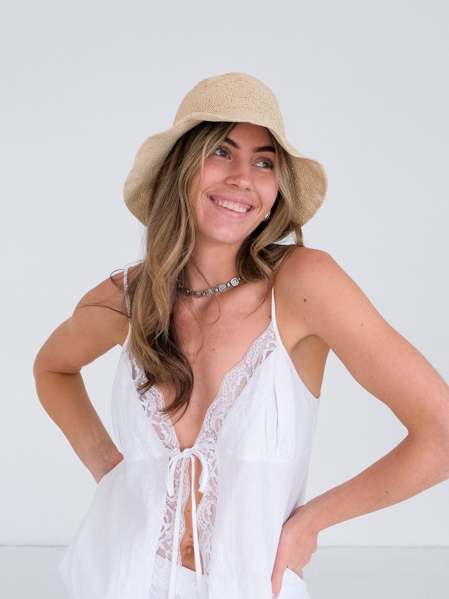 Paper Straw Bucket Hat, Size O/S