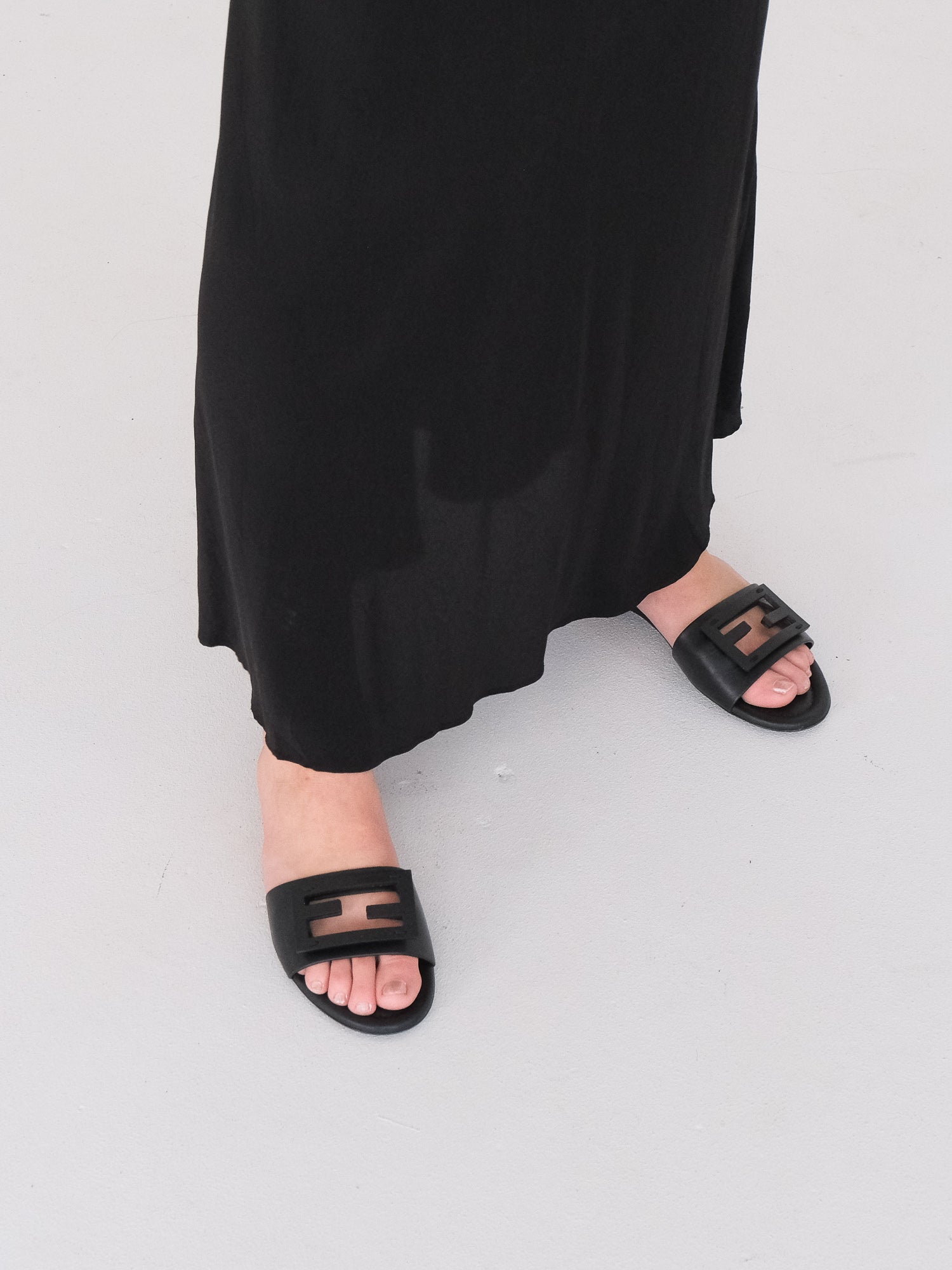 'Baguette' FF Motif Leather Slides, Size 38