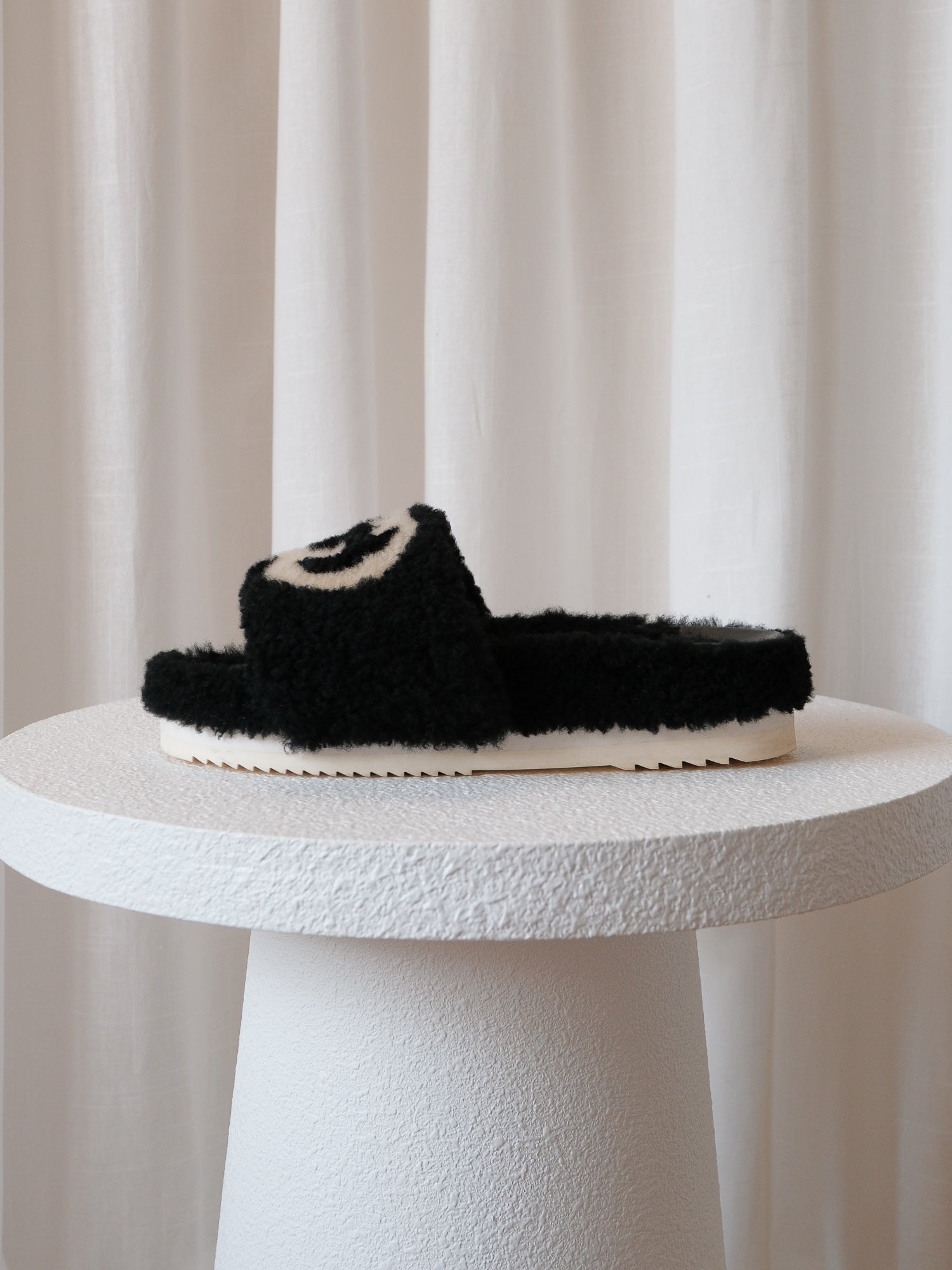 'Eileen' GG Faux Shearling Slides, Size 38